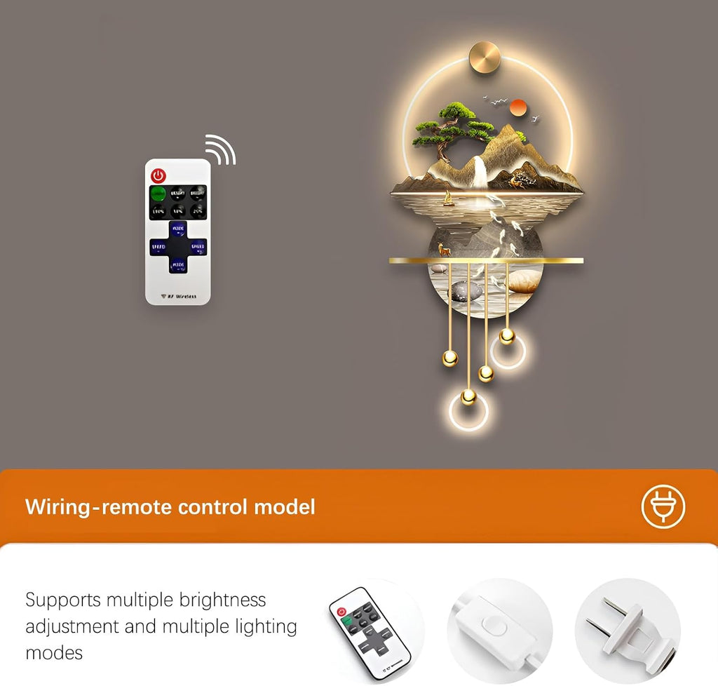 3D Wall Sculptures Painting Hanging Plug-in Power Supply Home Decor Wall 3D Wall Art Decoration - LED for Living Room, Office Bedroom, Hotel Decor(Stylle B,23.62 * 53.54)