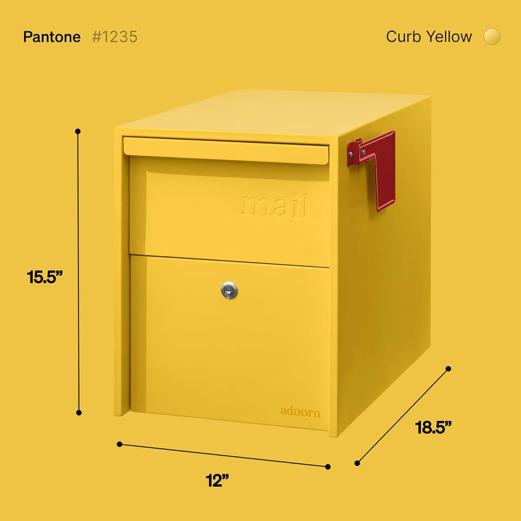 Adoorn Lockable Post Mount Mailboxes for Outside - Large Anti-Theft Locking Mailbox for Packages and Letters - Weatherproof Construction - Durable Steel - 15.5' H x 12' W x 18.5' D - Yellow