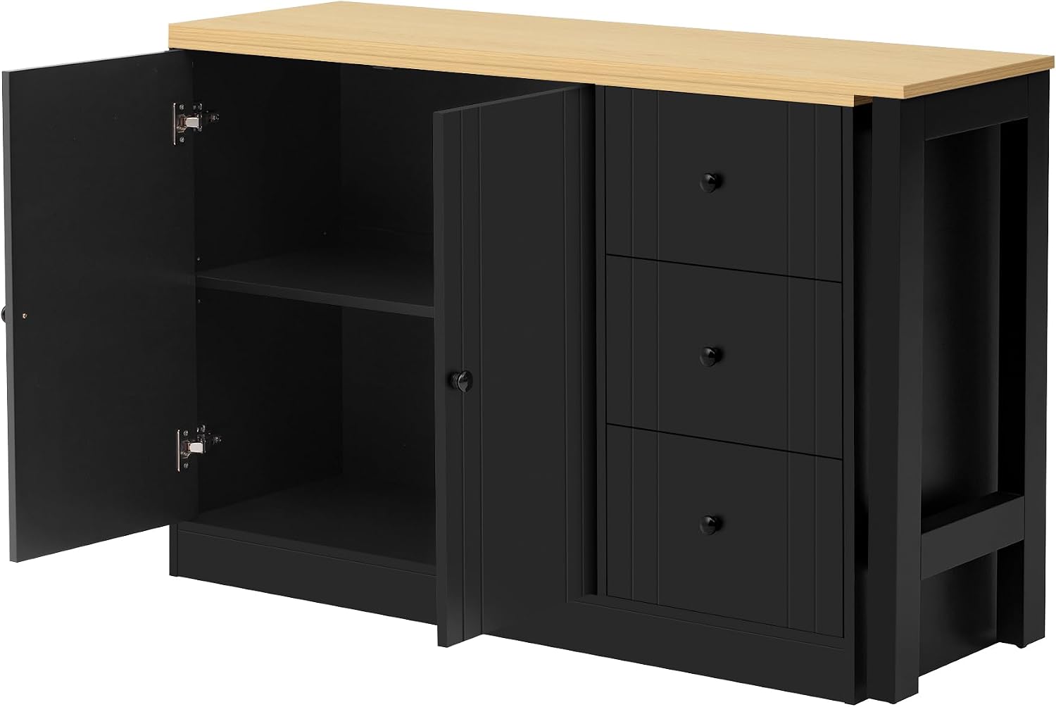 RUNNA 89.7''Wooden Sideboard with Extendable Table,Multifunctional Storage Cabinet with 2 Doors and 3 Drawers,for Living Room,Study,Foyer and Kitchen (Black+Natural#68)