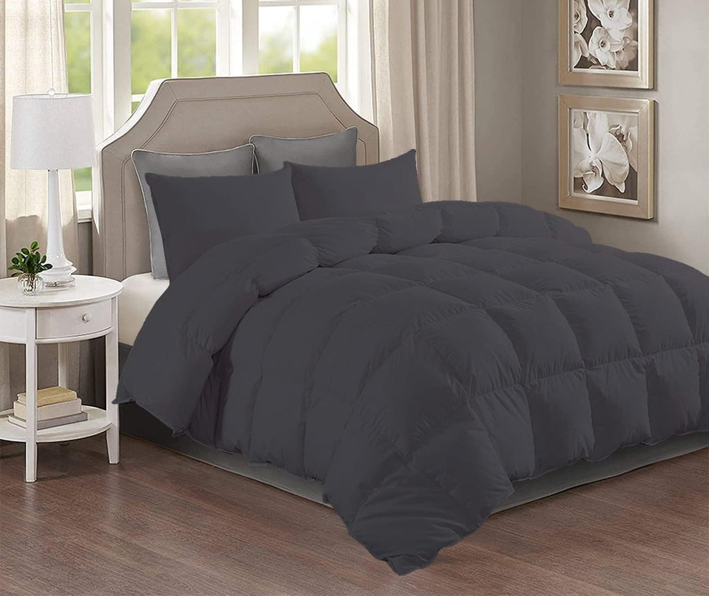 GOKOCO 7 Pieces, Bed in a Bag Bedding Sets Queen Size 100% Egyptian Cotton 800 Thread Count 400GSM Fiber Fill Comforter Set with Sheet Set 15' Deep Pocket - Dark Grey Solid