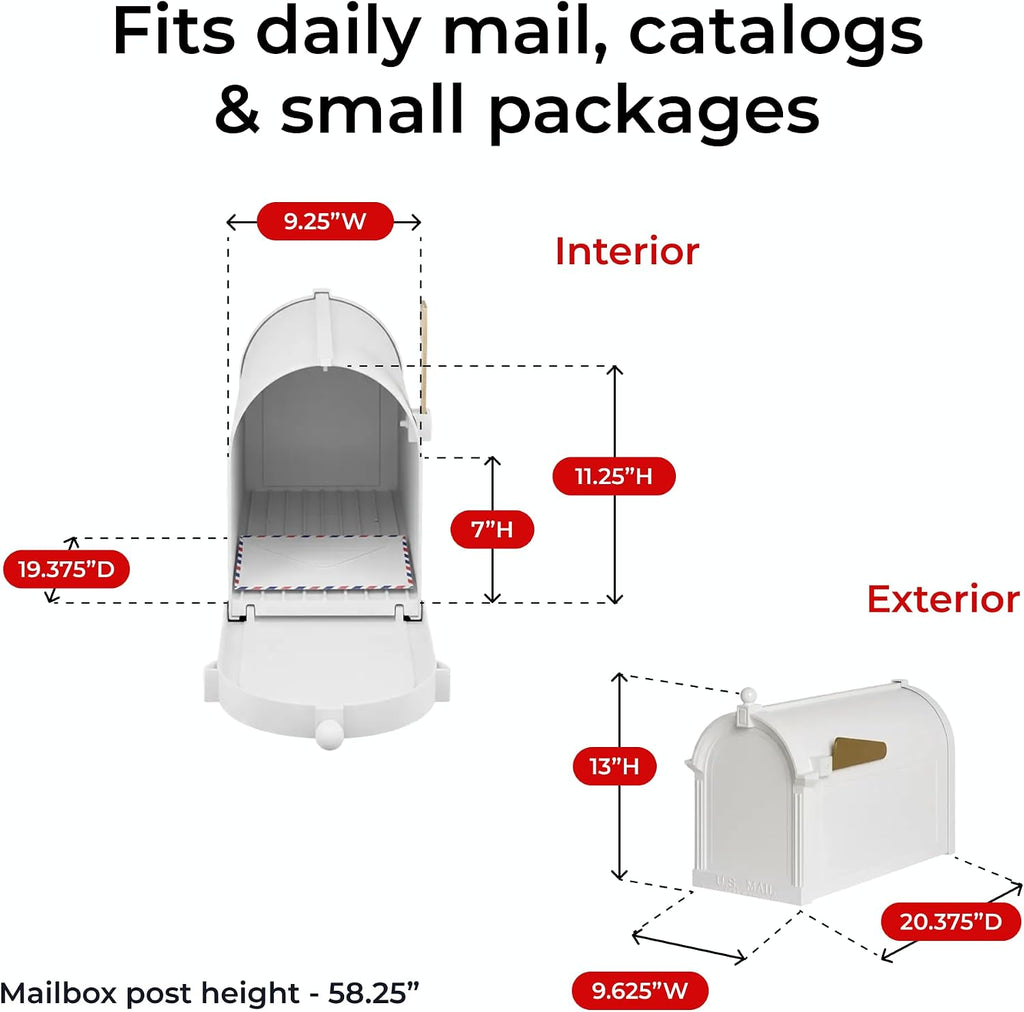 Whitehall Products Premium Capitol Mailbox Package with Personalized Side Plaques | Standard Post Fashion and Function with a Classic Design. While Enhancing The Curb Appeal of Your Home. White
