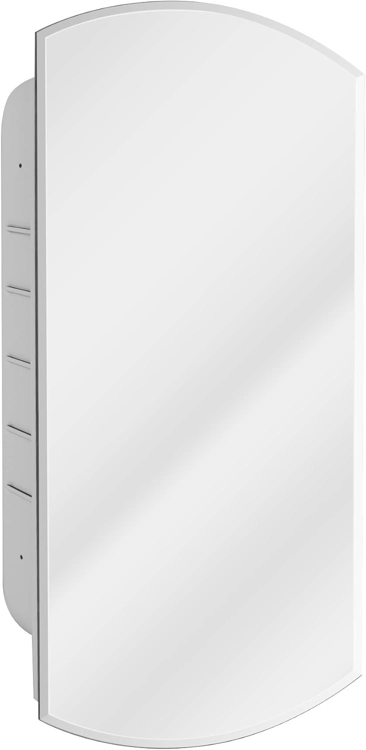 Head West Recessed Frameless Medicine Cabinet Mirror with Beveled Edge - Metal Bathroom Wall Vanity with Storage, Adjustable Shelves, Arched Oval Oblong Eclipse Modern Minimalist Design - 16'x30'