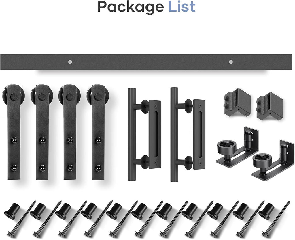 EaseLife 14 FT Double Sliding Barn Door Track and Handle Hardware Kit,Straight Pulley,Slide Smoothly Quietly,Easy Install (14FT Track Kit for 40'~42' Wide Double Door)