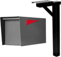 Ilyapa Modern Gray Steel Mailbox with Magnetic Door & Waterproof Parcel Slot + Black 43' Metal Post for Outside - Easy Install, Weatherproof, Durable, & Stylish Curbside Mail Solution