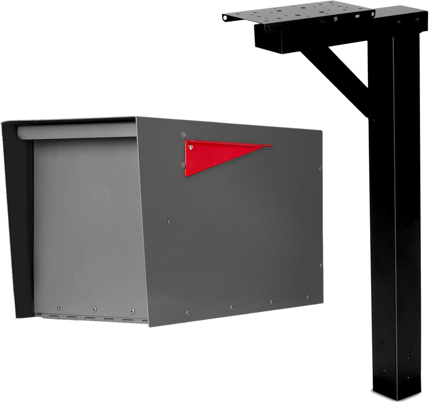Ilyapa Modern Gray Steel Mailbox with Magnetic Door & Waterproof Parcel Slot + Black 43' Metal Post for Outside - Easy Install, Weatherproof, Durable, & Stylish Curbside Mail Solution