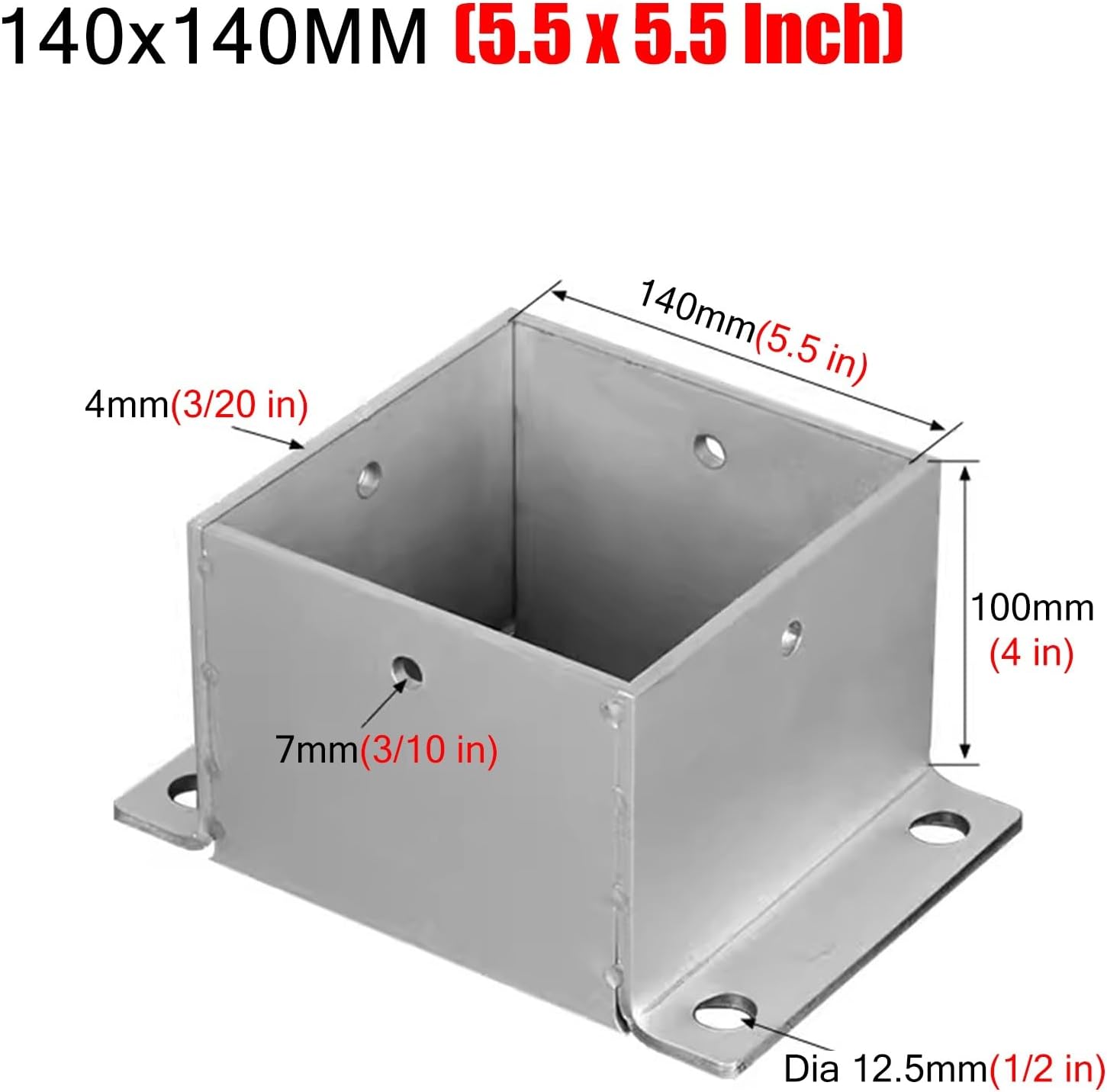 4 Pack Wood Fence Post Base Brackets, Concrete Post Anchor for Deck Railing/Vinyl Fence/Mailbox, Enclosed Bottom Pergola Support Bracket with Installation Kit(140x140 mm (5.5x5.5 in))