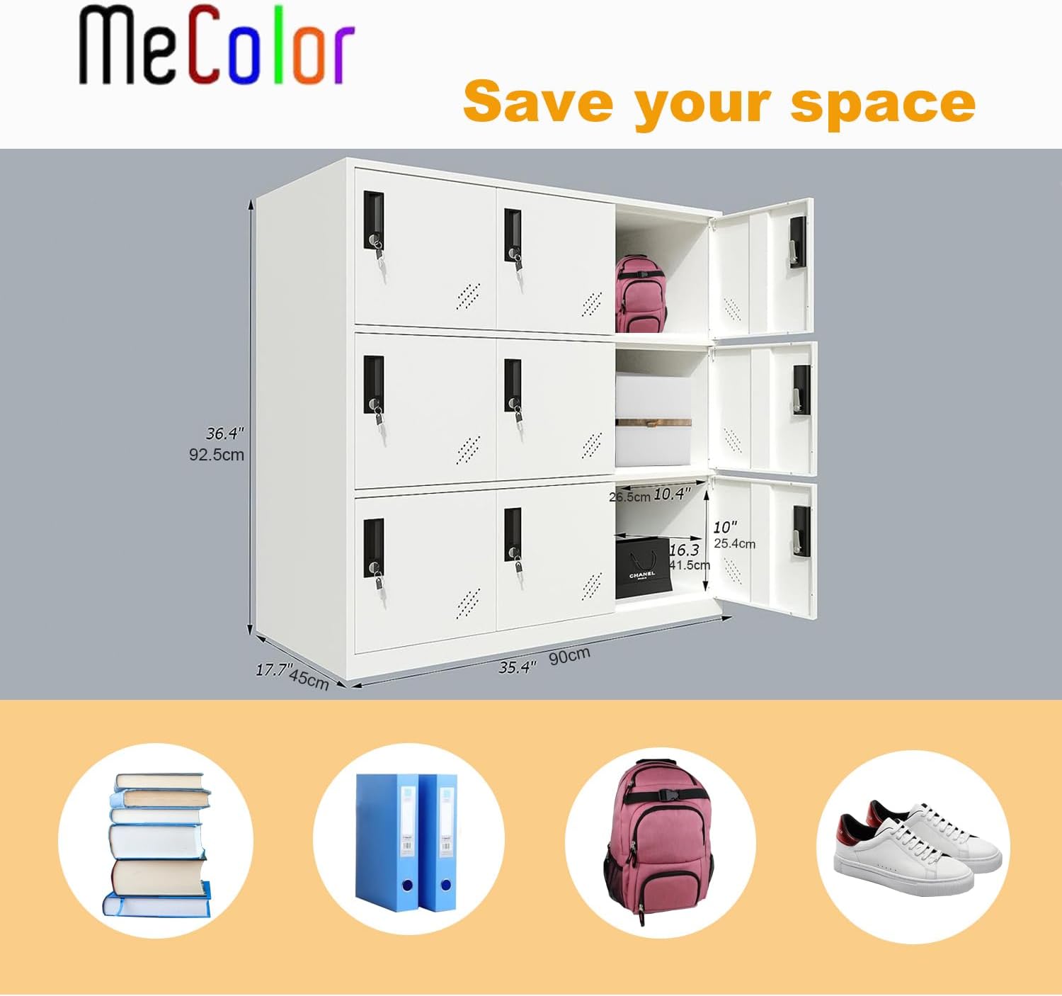 MECOLOR- Living Room Storage Cabinet with 9 Doors, Office Filing Storage Cabinet Locker with Organizers, H 36.4' Full White Steel cabinets (9D, Full White)