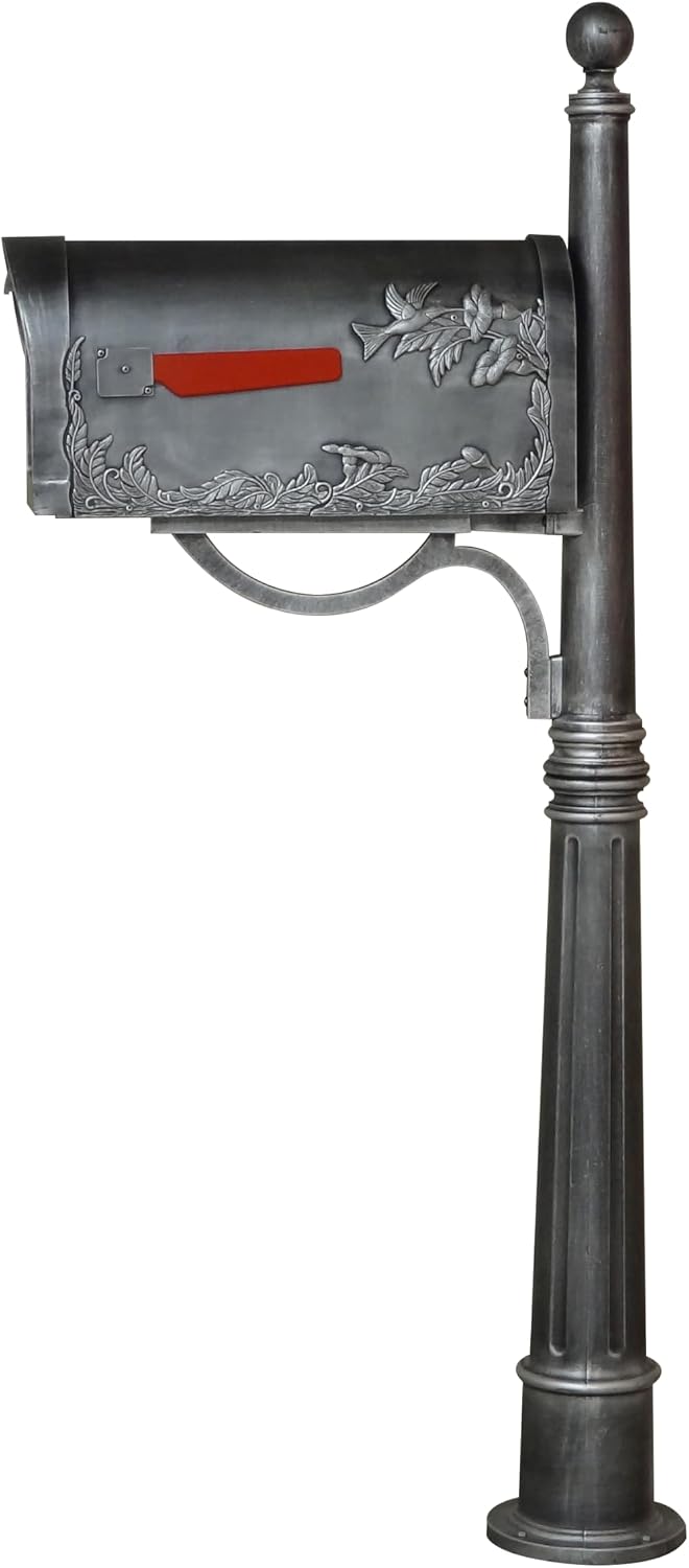 Special Lite Hummingbird Curbside Mailbox with Ashland Post - Swedish Silver Mailbox with Aluminum Post - SCB-1005_SPK600-SW