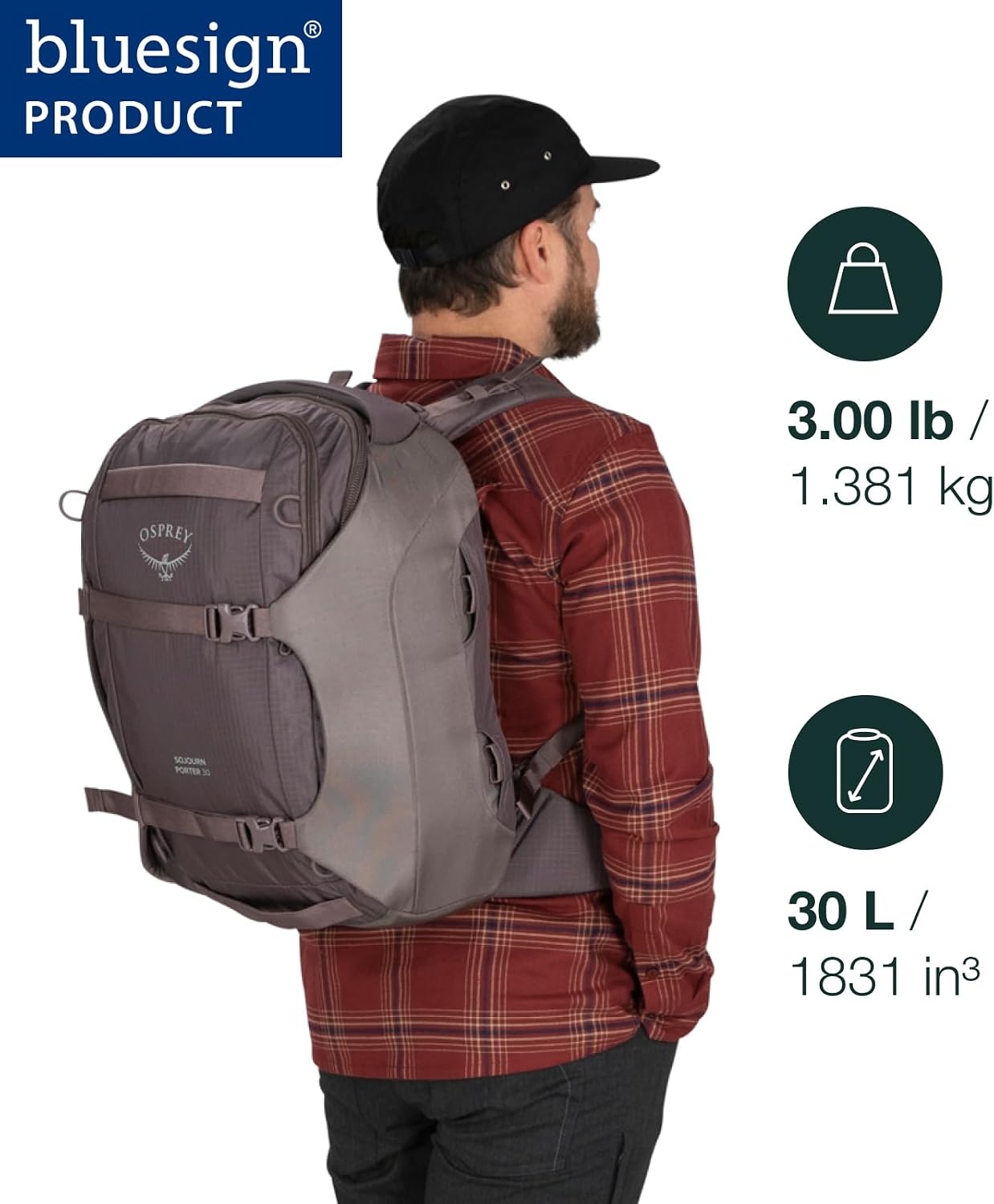 Osprey Sojourn Porter 30L Travel Backpack - Carry-On Compliant Luggage with StraightJacket Compression and Padded Laptop Sleeve - Durable Pack for International or Urban Travel, Koseret Green