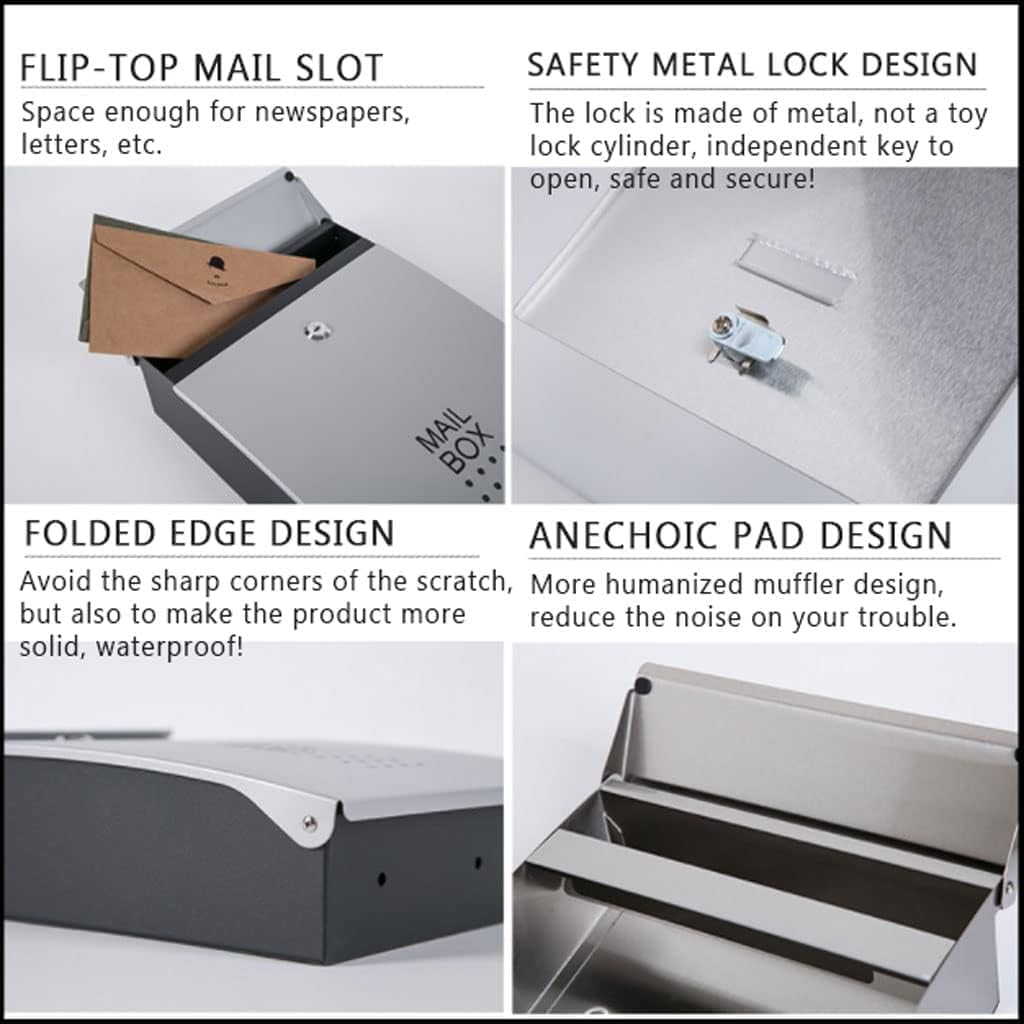 Exquisite Mailbox Modern Mailbox with Key Lock Drop Box Metal Medium Galvanized Wall Mount Post Box Creative Letter Box Creative Parcel Box Safer