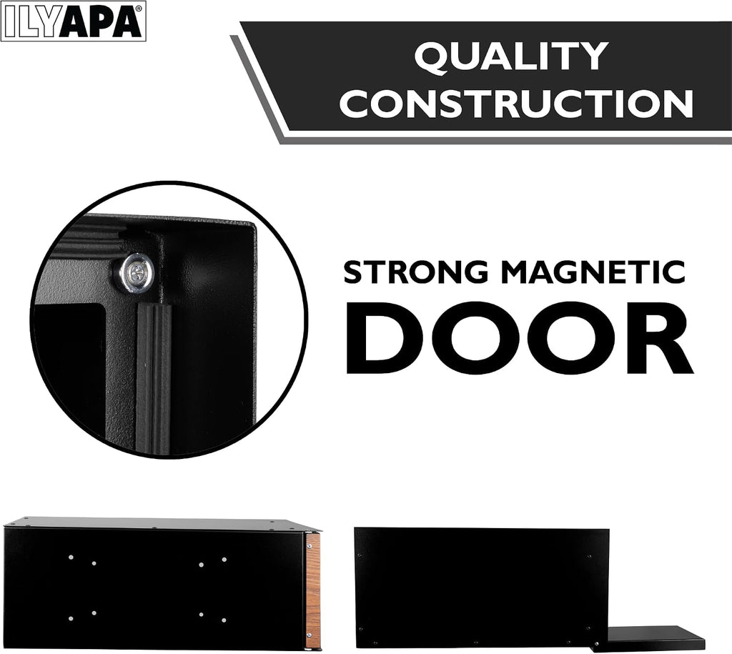 Ilyapa Black Modern Mailbox Post Mount - Mailboxes for Outside - Metal with Printed Ash Wood Grain Trim - Powder Coated Steel - All Weather Resistant