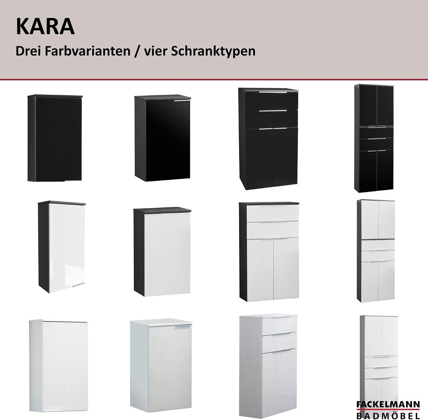FACKELMANN Kara Bathroom Cabinet with Soft-Close System Dimensions (W x H x D): Approx. 41 x 70 x 32 cm Bathroom Cabinet/Door Hinge Left/Body: Anthracite/Front: Lacquered Glass in