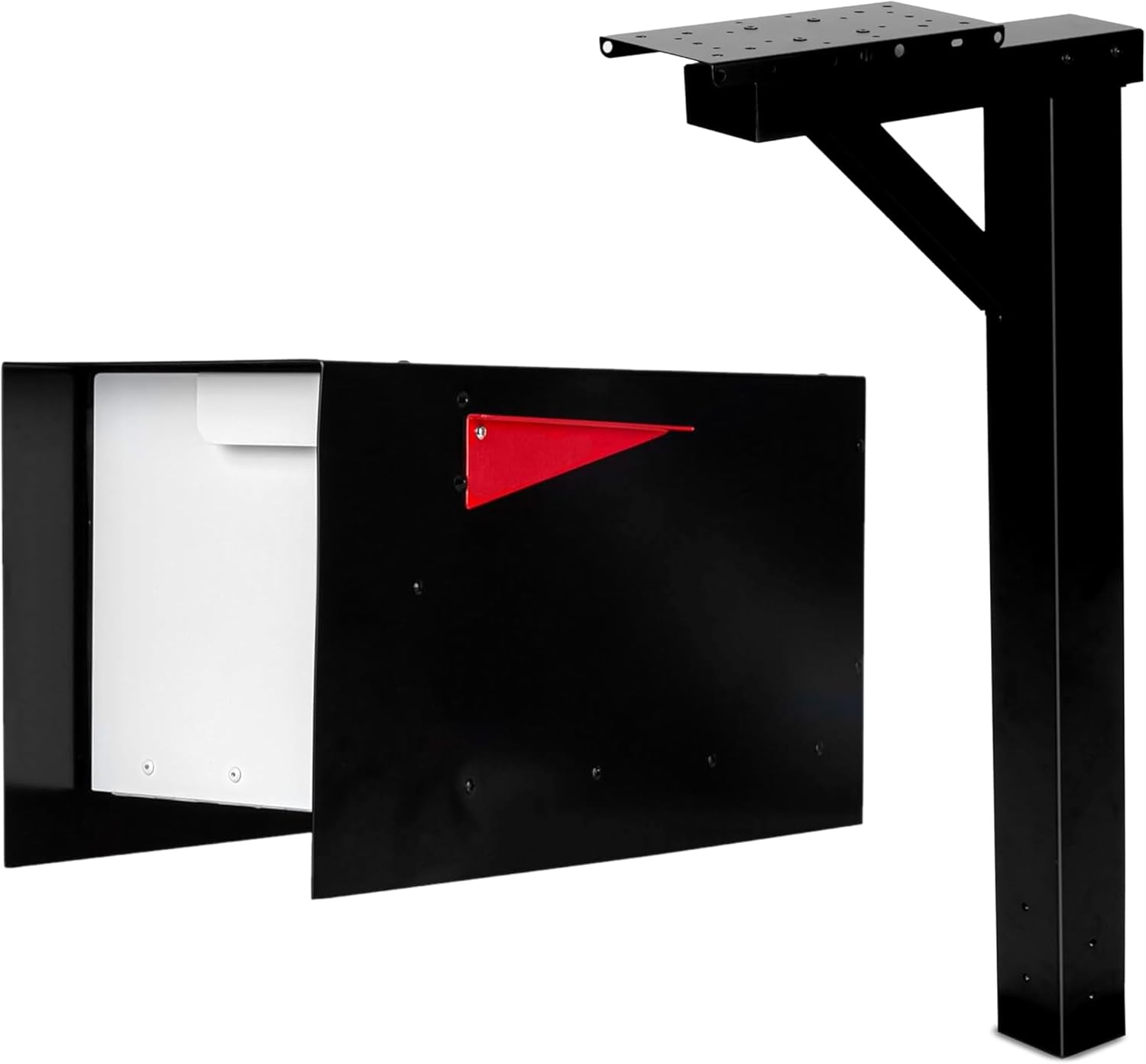 Ilyapa Modern Mailbox & Post: Black/White, Powder Coated, Rust-Resistant, Magnetic Door, Stainless Steel Hinges. Durable Metal Post with Universal Mounting for Curbside/Outside.