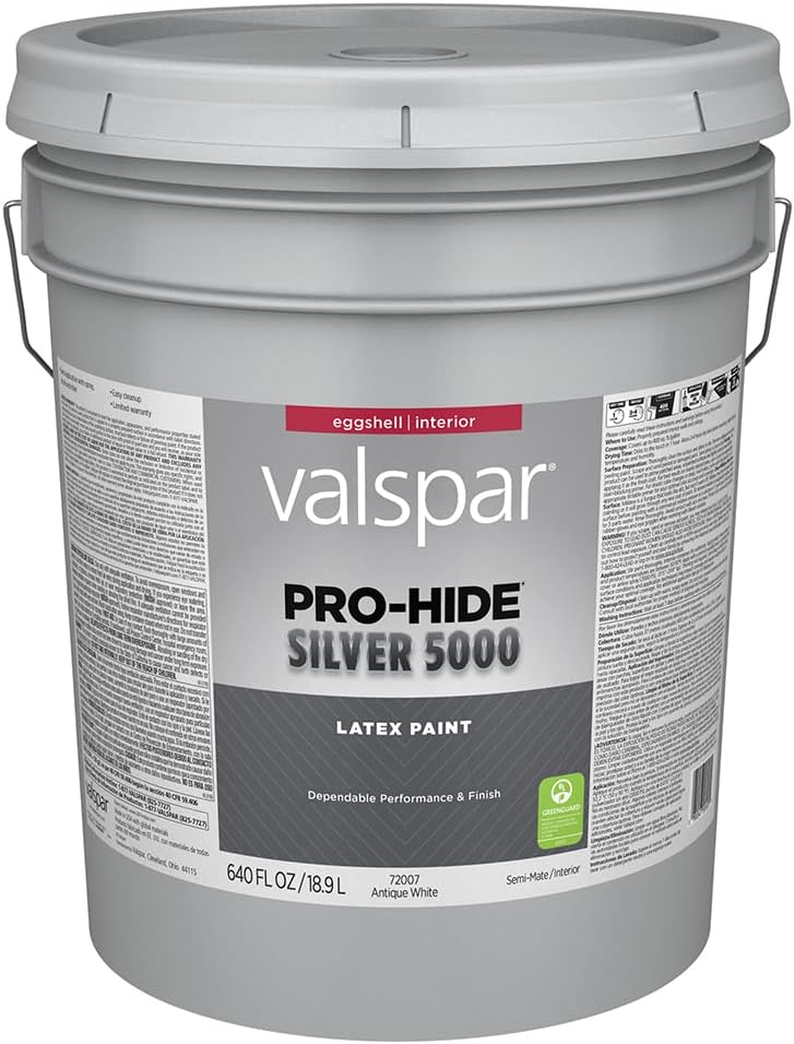 Valspar 72007 Antique White Pro-Hide Silver 5000 Interior Wall Paint, Eggshell, 5 Gallon