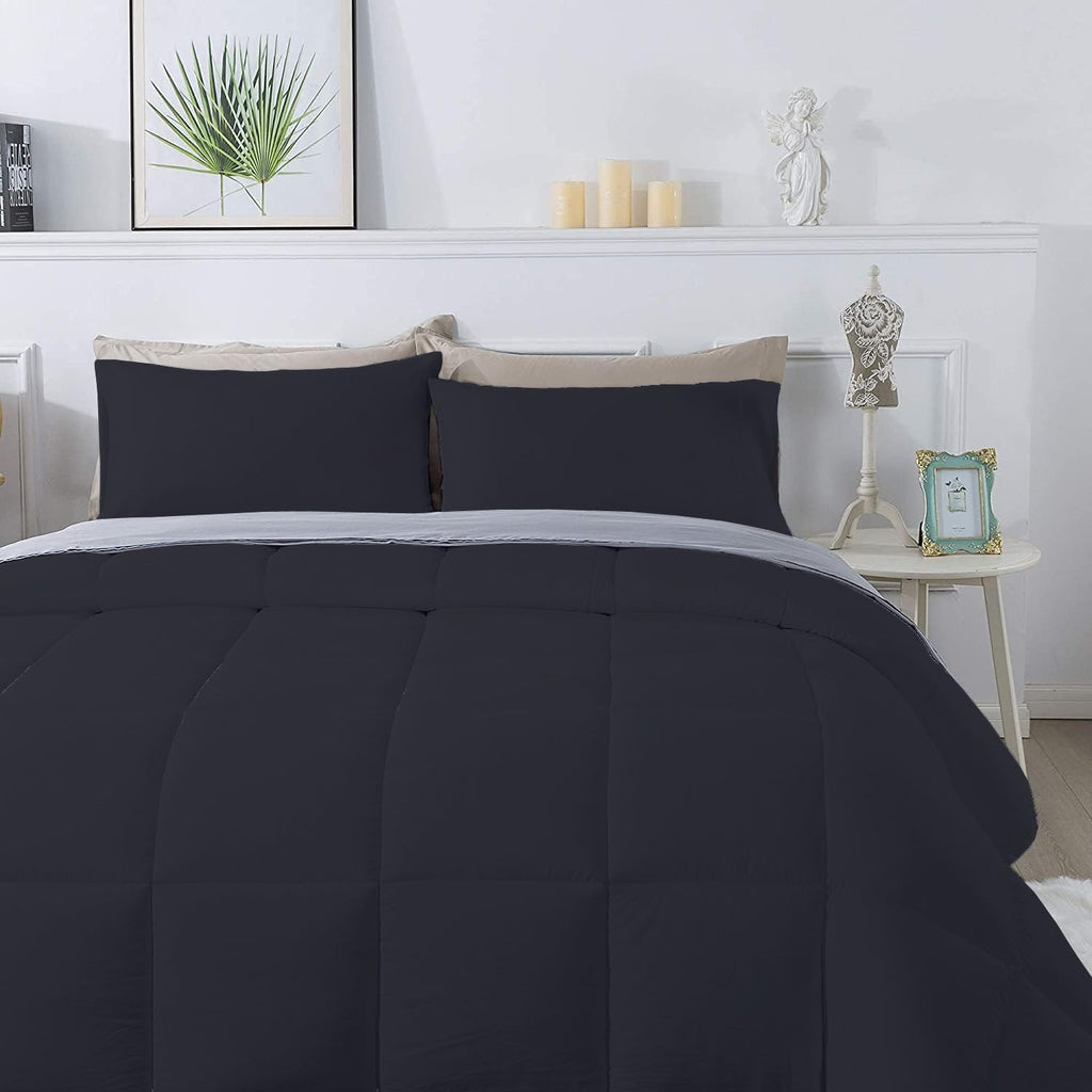 Olivia Rocco 1 Piece 1000 Thread Count Comforter Full XL/Queen Size (88' x 92') Inch 100% Egyptian Cotton Comforter 400 GSM Soft Quality - Black Solid