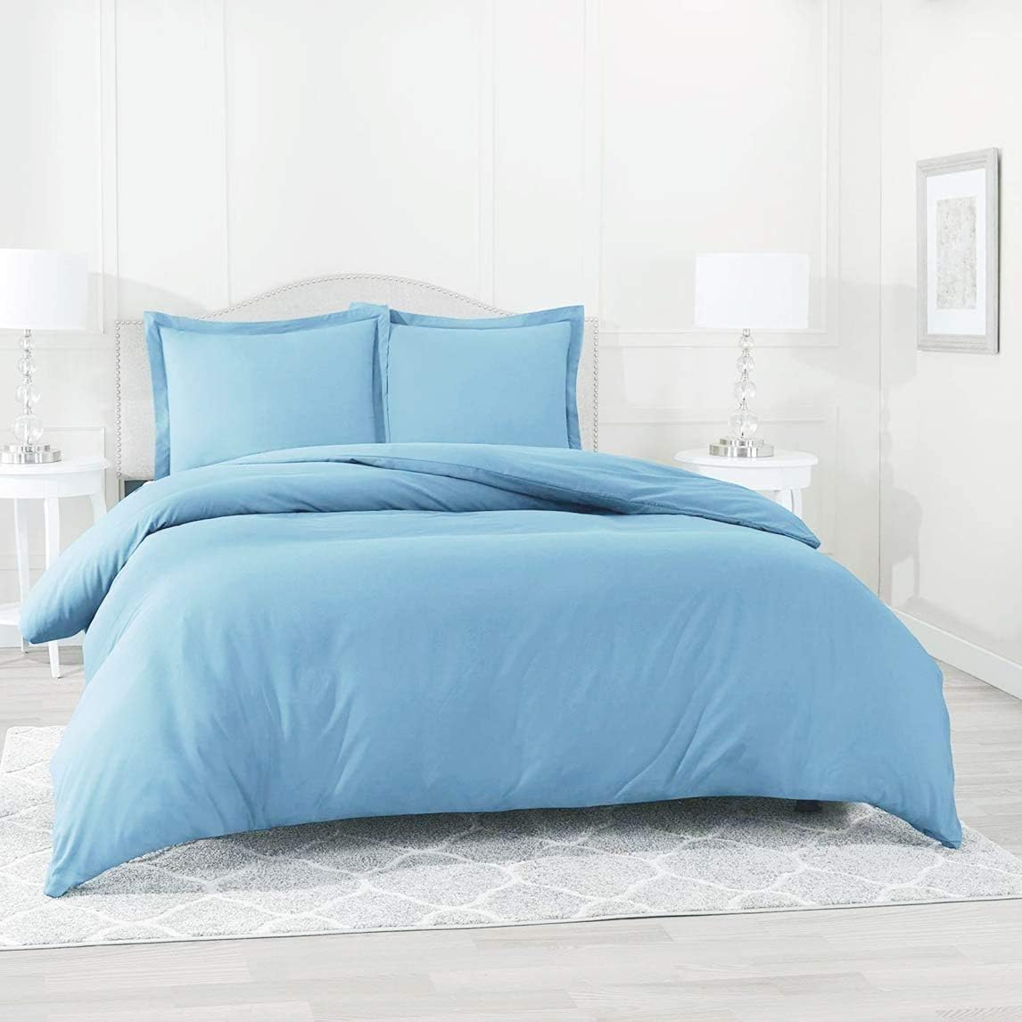 1500 Thread Count Egyptian Cotton Luxurious Italian Finish 3-PCs Duvet Set ( 1 PC Duvet Cover Hidden Zipper Closure with Corner Ties & 2 Pillow Shams Solid (Queen, Light Blue)