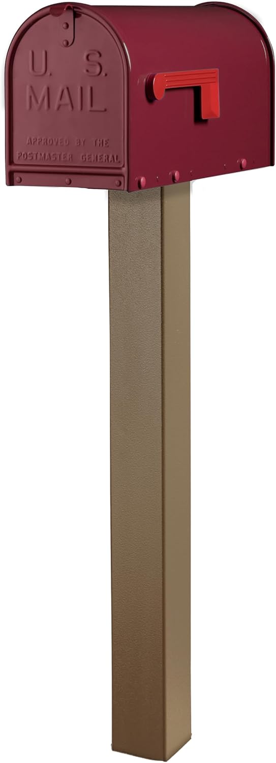 Janzer Post with Mailbox (Bronze Post with Burgundy Mailbox)