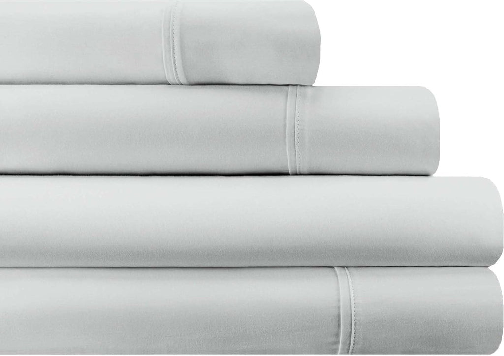 Superior 700 Thread Count Egyptian Cotton Sheet Set, Bedroom Sheets, Modern Home Essentials, Bedding Basics, 1 Elastic Deep Pocket Fitted Bed Sheet, 1 Flat Sheet, 2 Pillowcases, Queen, Chrome