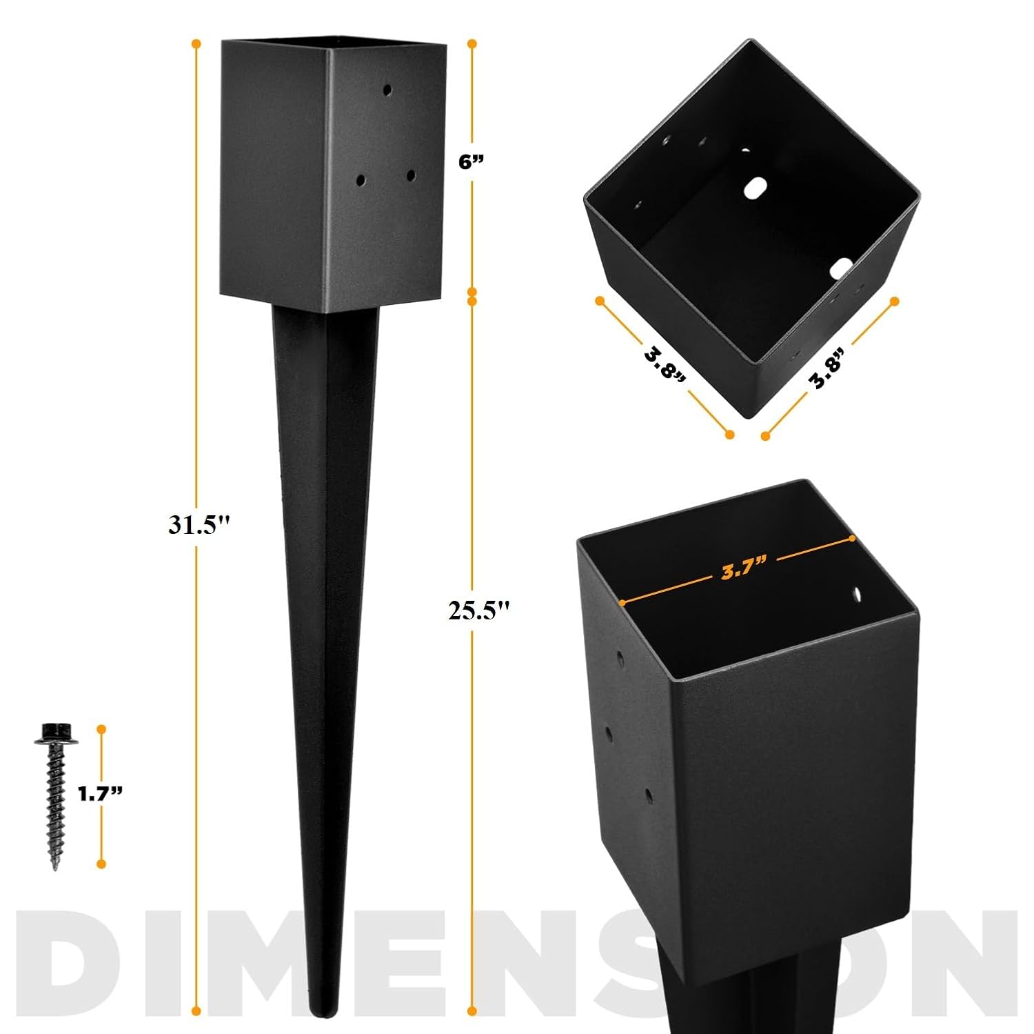 Heavy Duty Metal Fence Post Anchor Ground Spike 31.5''x4''x4'' for Fence, Mailbox, Bird Feeder, Decking, Banner, ... with The Black Powder Coating Cover on The Surface (Set 8)