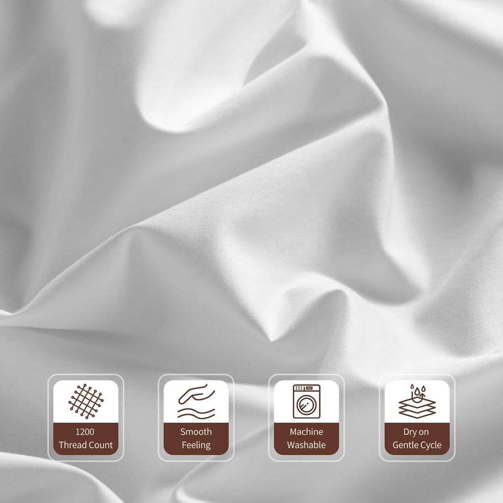 100% Cotton 1200 Thread Count Sheets Set Bedding Sets,Bed Sheet 4 Piece Sets,16 inches Deep Pocket (White, Queen)