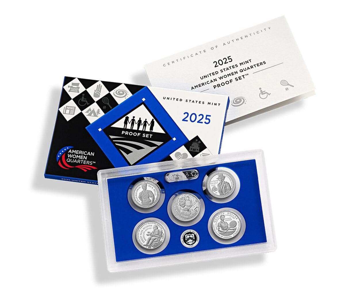 2025 American Women Quarters Proof Set, US Mint, 5-Coin Collection with Certificate of Authenticity