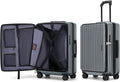 24 Inch Checked Large Luggage with Spinner Wheels Front Opening Rolling Suitcase for 5-7 Days Travel, Scratch Resistant PC Hardshell TSA Lock Cup Holder Specially Designed Ergonomic Pull Rod Handle