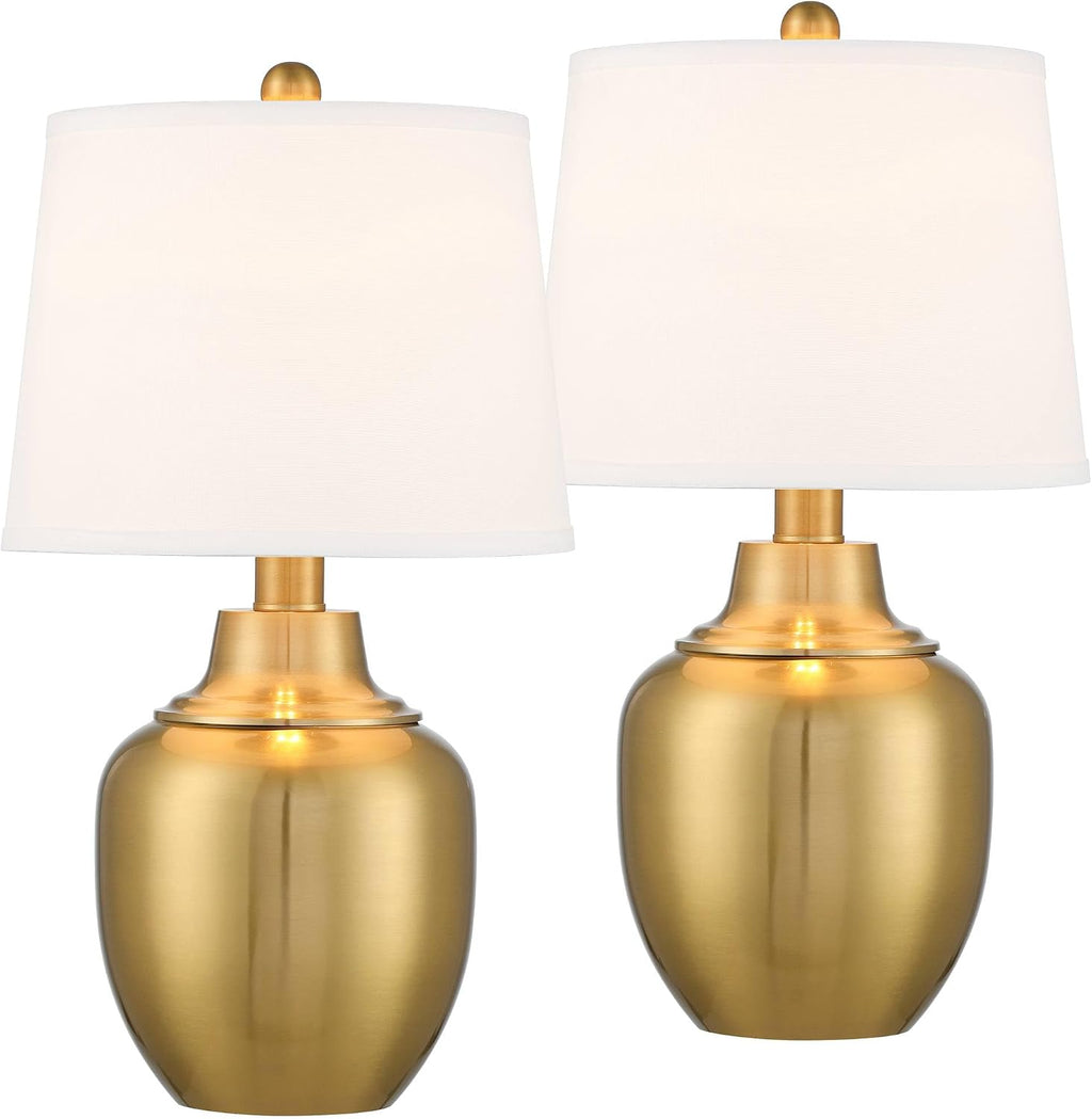 360 Lighting Becca 22' High Urn Small Modern Accent 3-Way Table Lamps Set of 2 Gold Brass Finish Metal Fabric White Shade Living Room Bedroom Bedside Nightstand House Office Home Reading Kitchen
