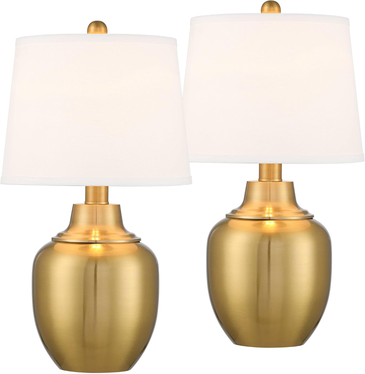 360 Lighting Becca 22' High Urn Small Modern Accent 3-Way Table Lamps Set of 2 Gold Brass Finish Metal Fabric White Shade Living Room Bedroom Bedside Nightstand House Office Home Reading Kitchen