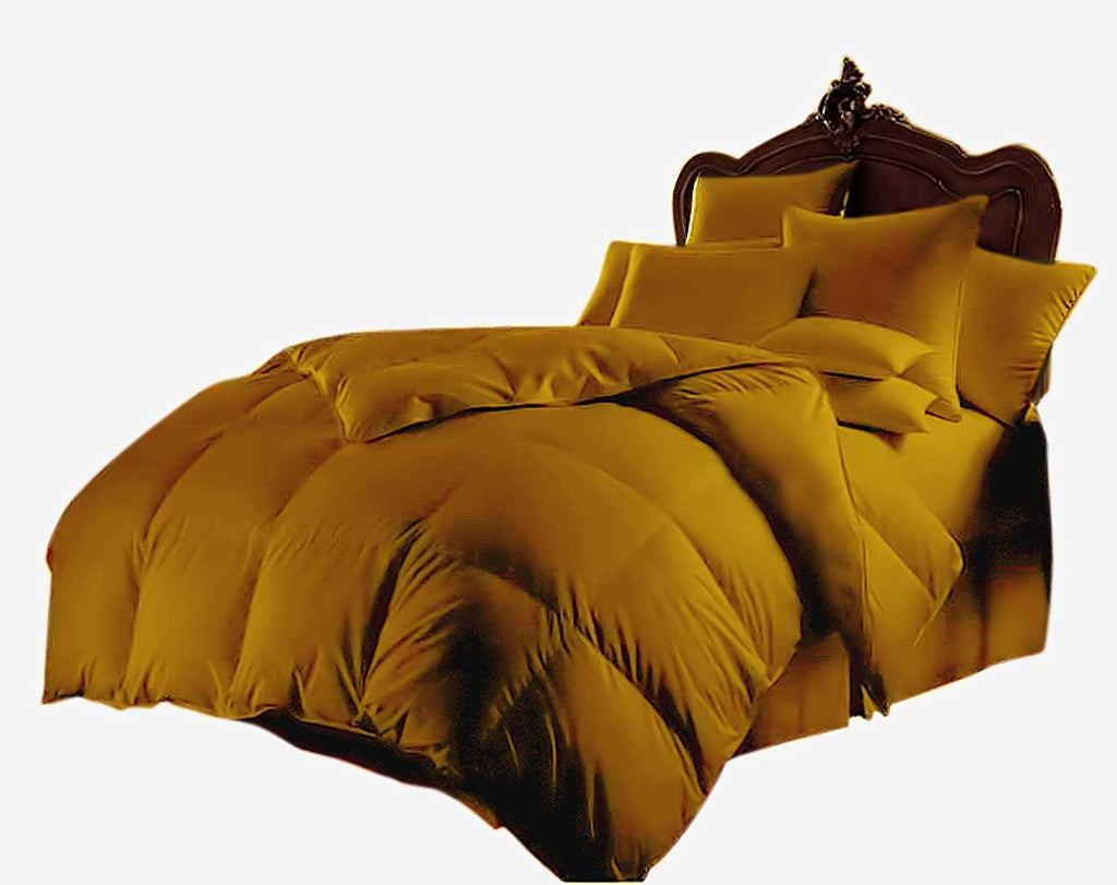 Luxury Goose Down 100% Egyptian Cotton 5Pc Quilt Cotton Comforter Set, Queen Size - 5Pc (1pc Comforter + 4Pc Pillowcases), Hotel Quality 800 TC, 600 GSM,Gold, (90'x90')