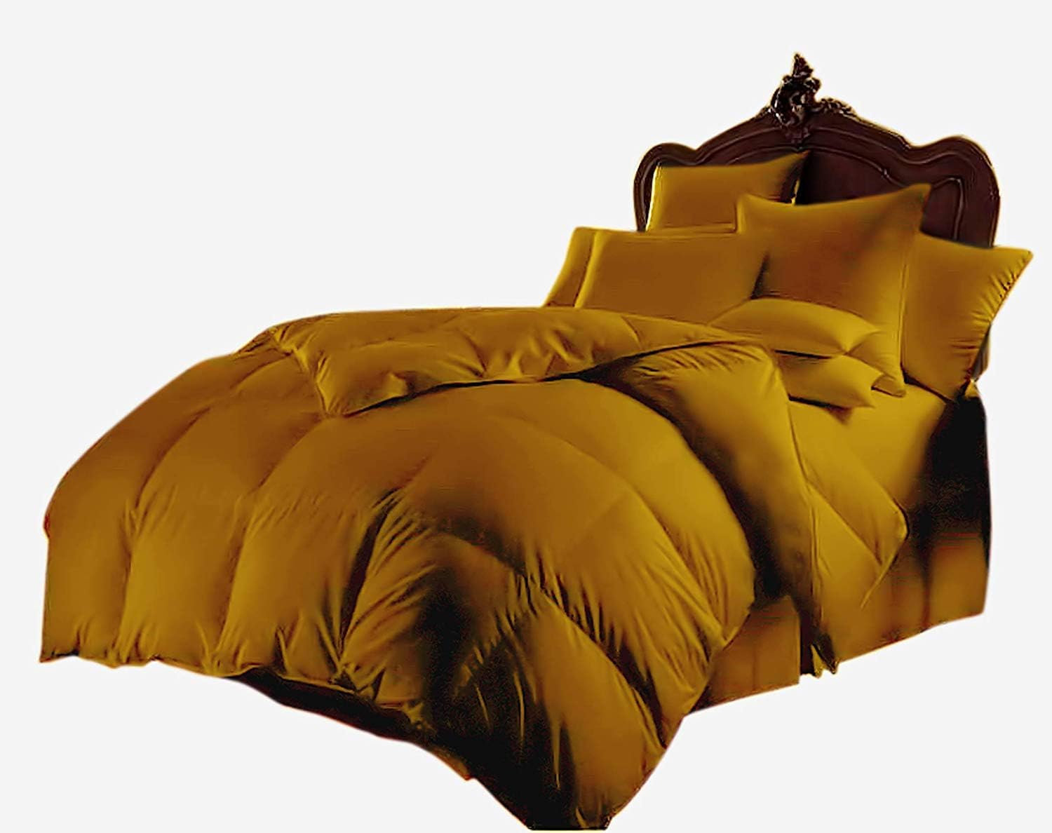 Luxury Goose Down 100% Egyptian Cotton 5Pc Quilt Cotton Comforter Set, Queen Size - 5Pc (1pc Comforter + 4Pc Pillowcases), Hotel Quality 800 TC, 600 GSM,Gold, (90'x90')