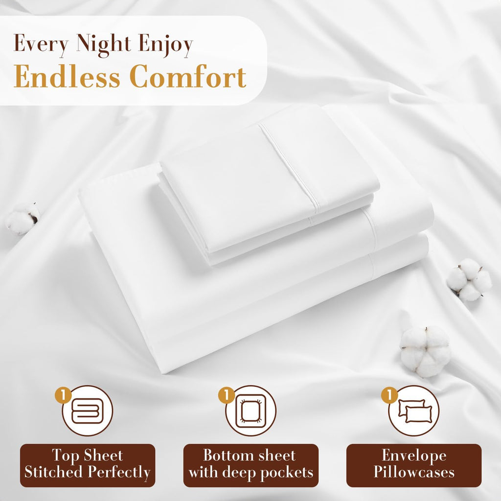 1200 Thread Count Cotton Sheets, 100% Egyptian Cotton Sheet for Queen Size Bed,Very Smooth Soft with 18' Deep Pocket Sheets 4-Pc Sets (Pearl White, Queen)