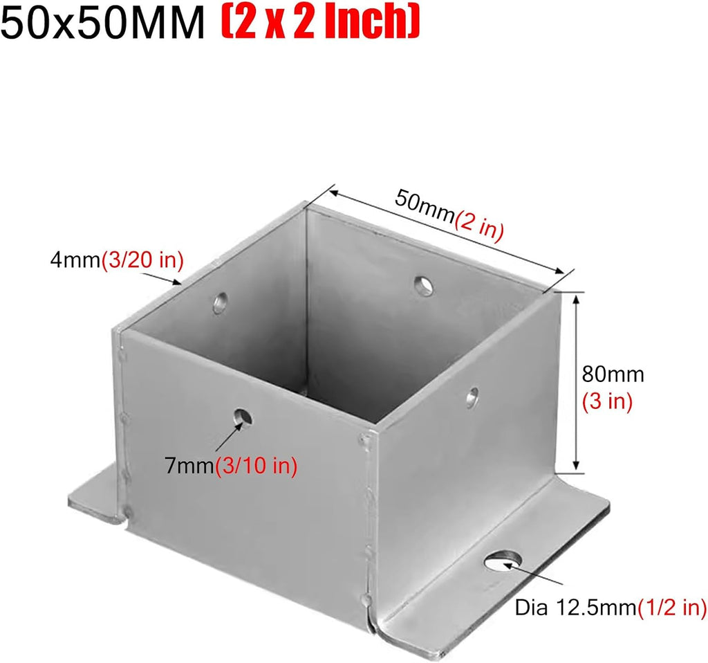 4 Pack Wood Fence Post Base Brackets, Concrete Post Anchor for Deck Railing/Vinyl Fence/Mailbox, Enclosed Bottom Pergola Support Bracket with Installation Kit(50x50 mm (2x2 in))