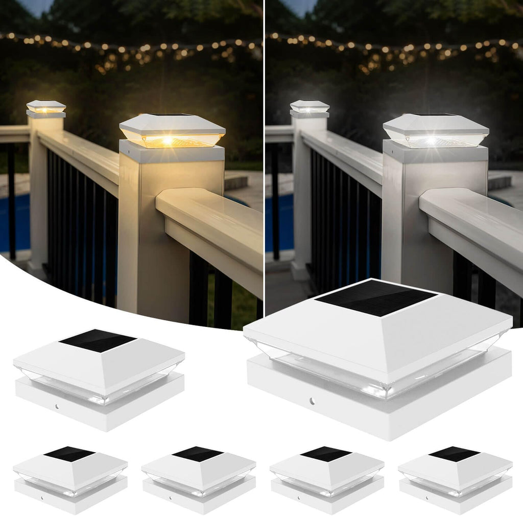 T-SUN Bright Solar Powered Fence Post Cap Lights 18 Pack – for Vinyl (4x4/5x5) & Wooden (3.5x3.5/5.5x5.5) Posts with Warm/Cool White for Mailbox, Patio, Porch
