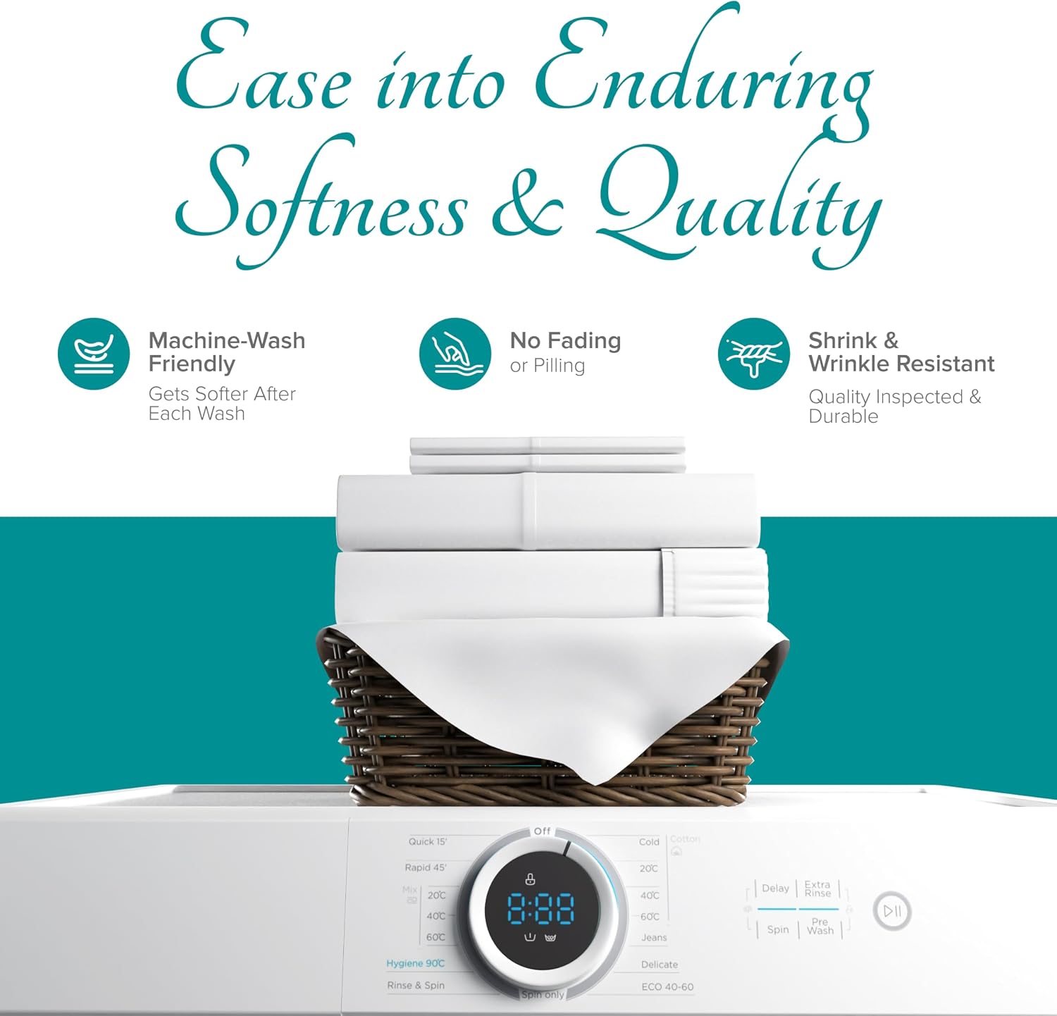 Carressa Linen 100% Egyptian Cotton King Size Sheets Set - 800 Series Tulips Collection Egyptian Cotton Sheets King Size (6 PC, Crisp White), 16' Deep Pocket Sateen Weave Luxury Bed Sheet