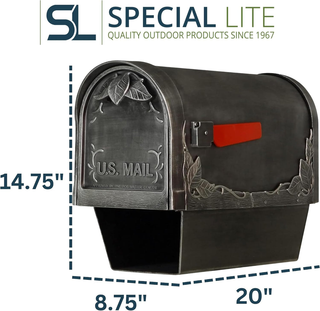 Special Lite Floral Curbside Mailbox with Paper Tube - Swedish Silver Aluminum Mailbox for Post Mount - SCF-2003-SW