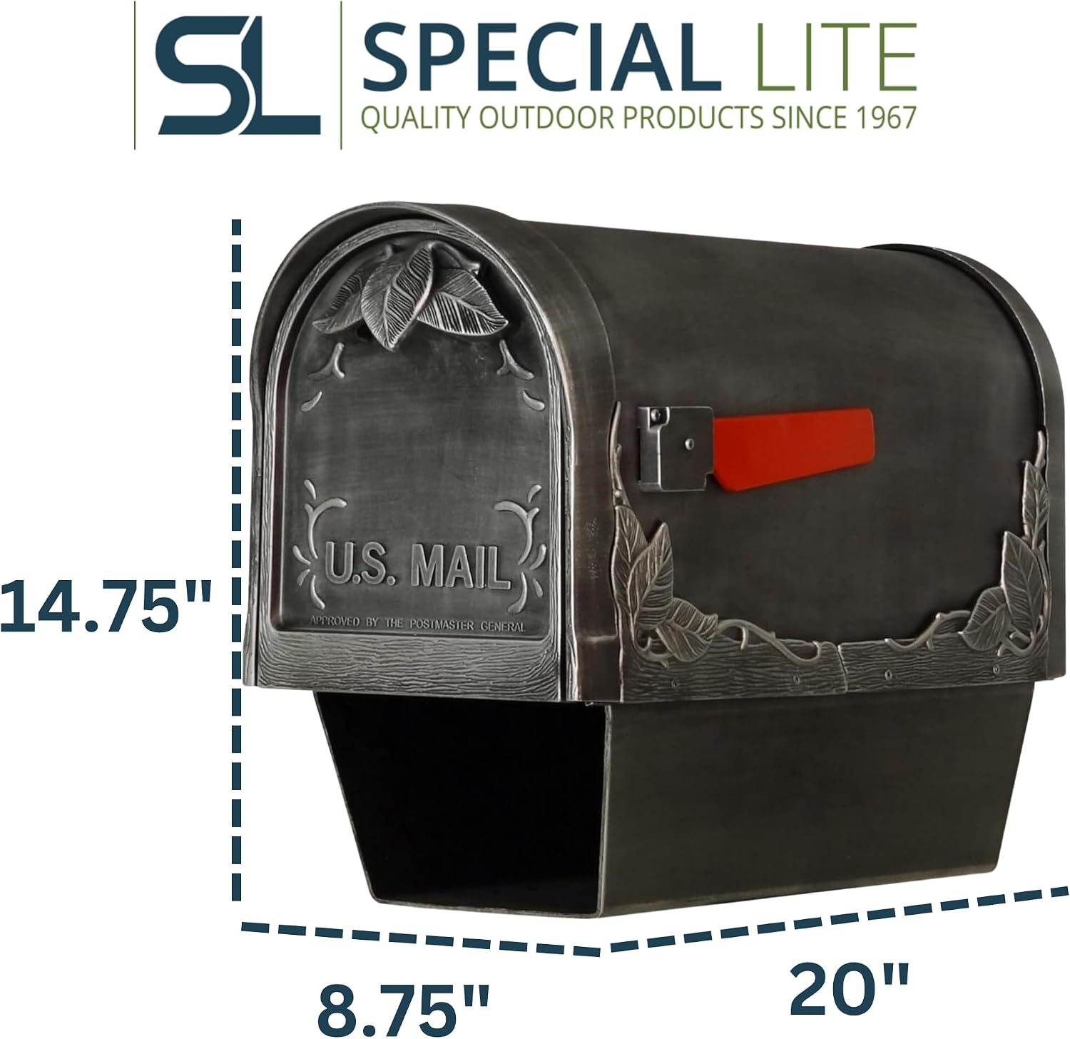 Special Lite Floral Curbside Mailbox with Paper Tube - Swedish Silver Aluminum Mailbox for Post Mount - SCF-2003-SW