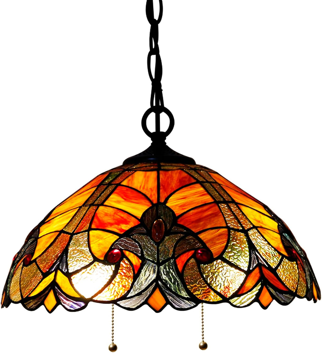 Large Tiffany Lamp Shade Replacement Only 16Inch Stained Glass Lampshade Fit For Table Lamps FLoor Lamp Ceiling Fixture Pendant Hanging Light Home Office Decoration (Red)