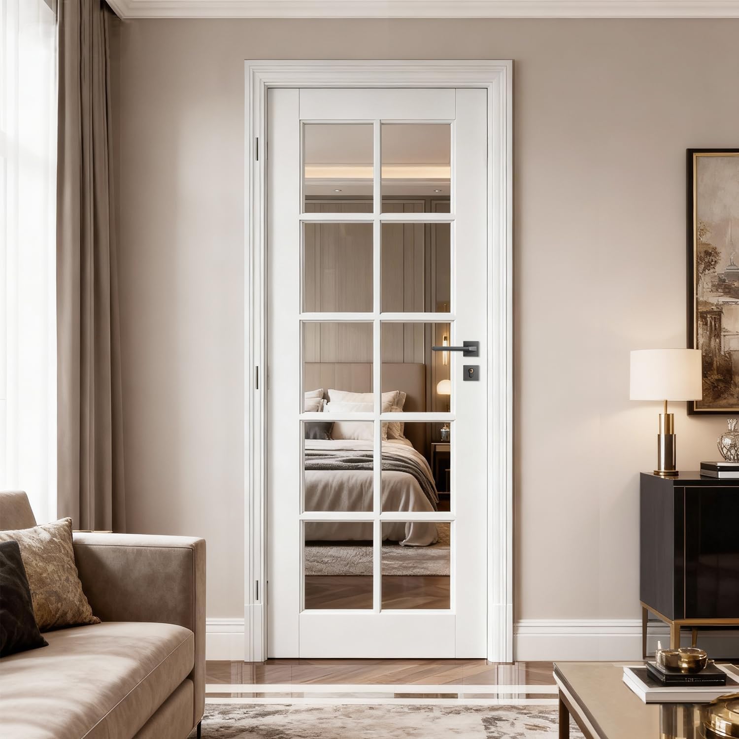 28' x 80' 10-Panel Clear Glass Interior Door - White Eco-Friendly Water-Based Paint, Sleek Design for Home Office/Bathroom/Kitchen, Lightweight & Durable