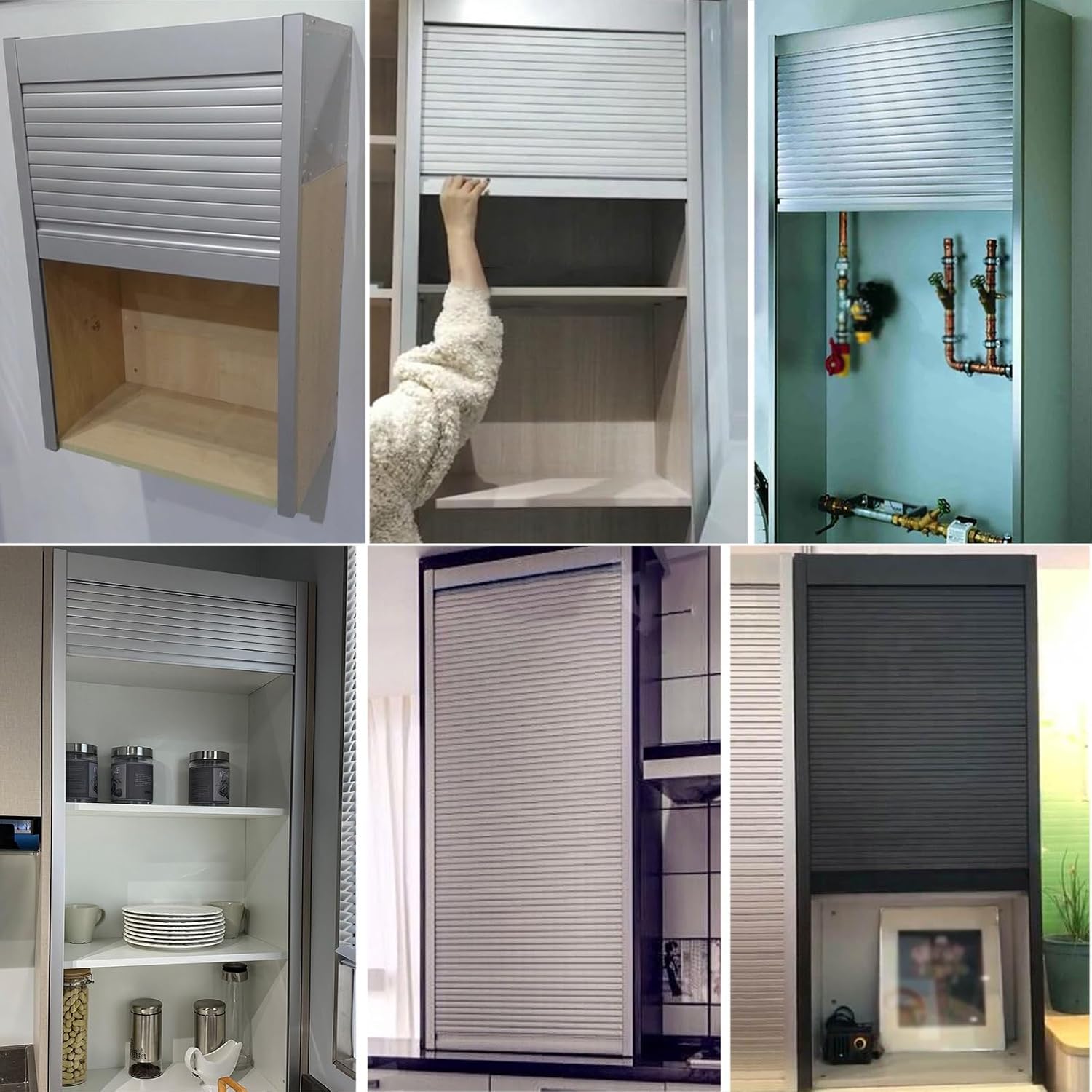 Metal Tambour Door Wall Cabinet with Roll Shaft, Custom Size Straight Sliding Roll Up Gate Kit for RV/Motorhome/Office/Hotel/, Closet Appliance Storage Bins Decor Doors(W 16 x H 24 inch)