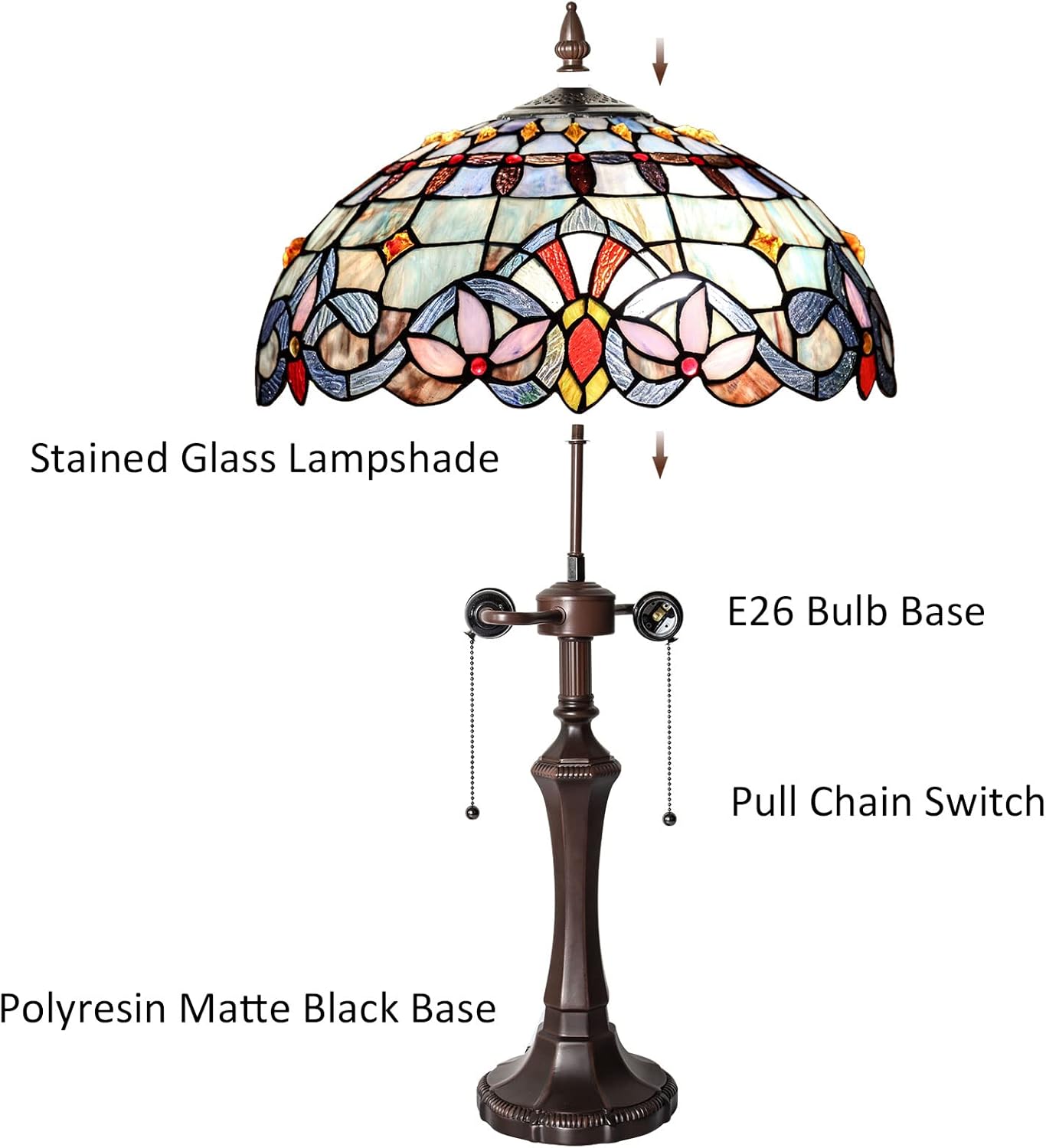 Capulina Tiffany Lamp Stained Glass Table Lamp 2-Light 16x16x22 Inches Traditional Handicrafts Antique Art Tiffany Style Desk Lamp for Bedrooms Bedside Living Room Home Office