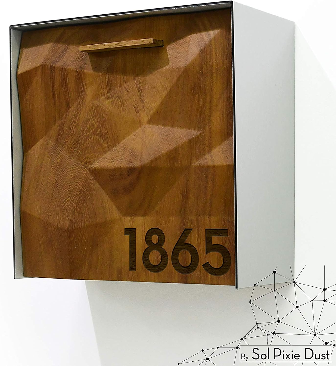 Wall Mounted Mailbox 3D - Solid Iroko Wood Door with Laser Engraved, Brushed Silver Aluminum (ACP) Body - Modern Design - Custom Mailbox - Postbox - Letterbox - Mailnest Type 1