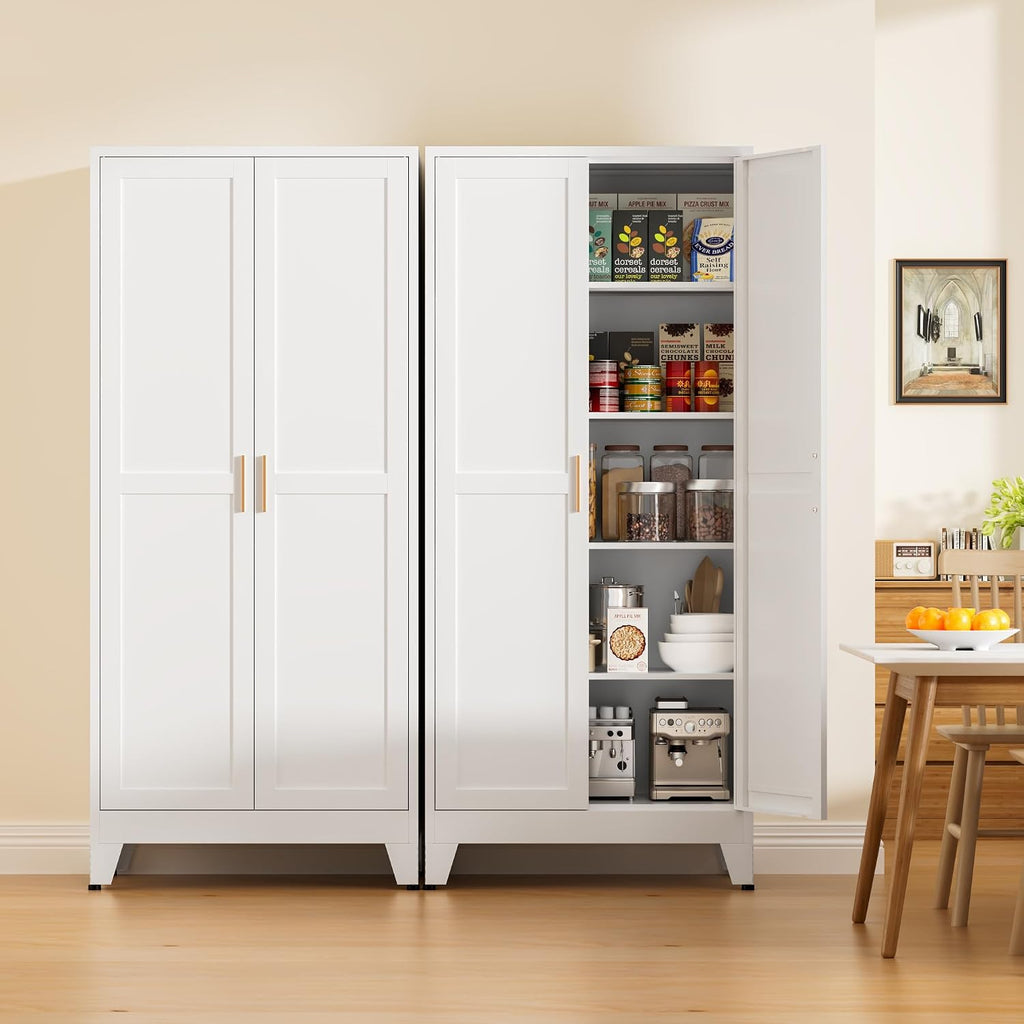 71' Tall Metal Kitchen Pantry Cabinet, Kitchen Storage Cabinets, Steel Cupboard with 2Doors and 4 Adjustable Shelves for Dining Room, Bathroom, Living Room