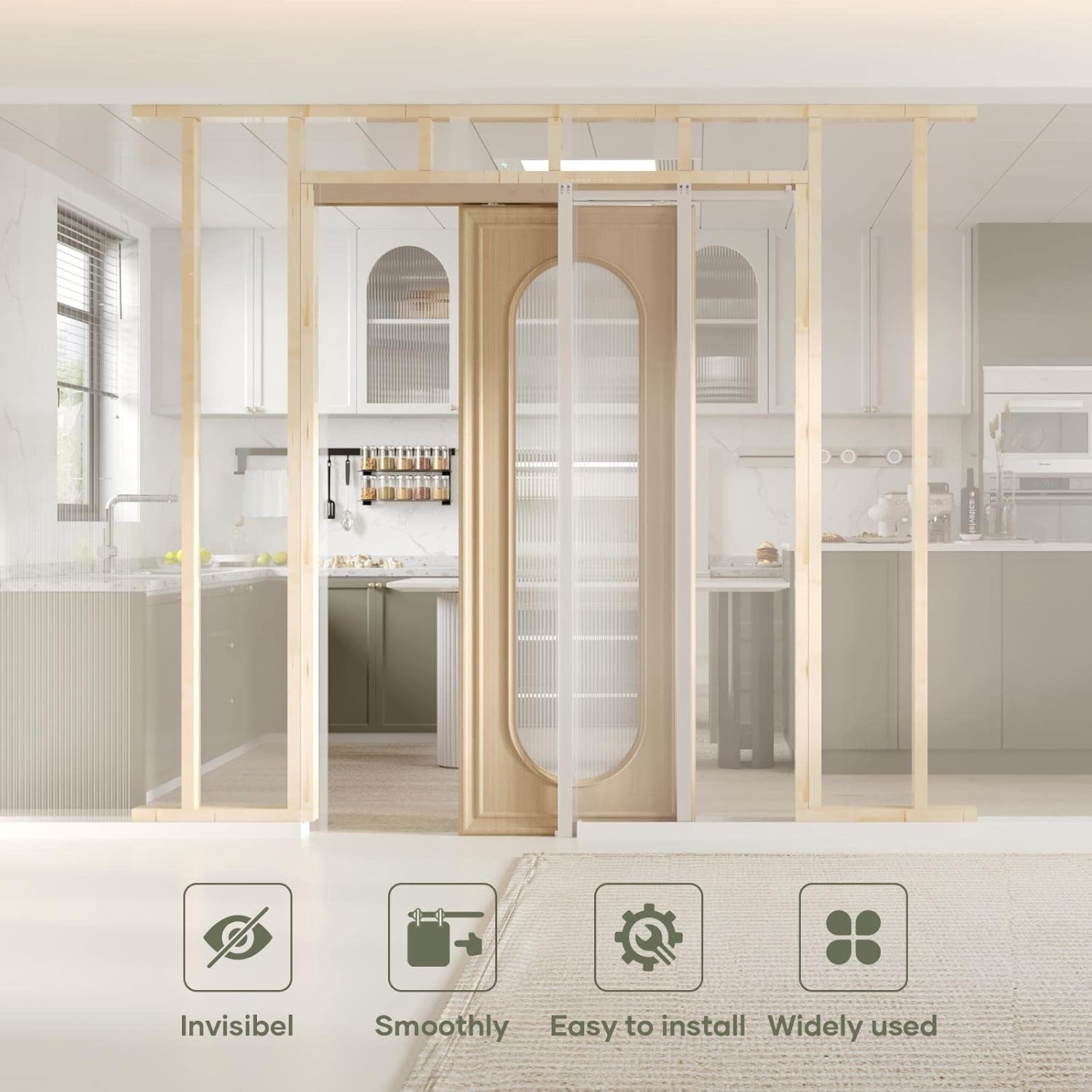 EaseLife 28x80in Pocket Door Frame Kit with Two-Way Soft Close Mechanism for 2X4 Studs Wall,Sliding Hardware for 24'-28' Wide Door,Aluminum,Slide Smoothly Quietly,Easy Install,No Door (28in x 80in)