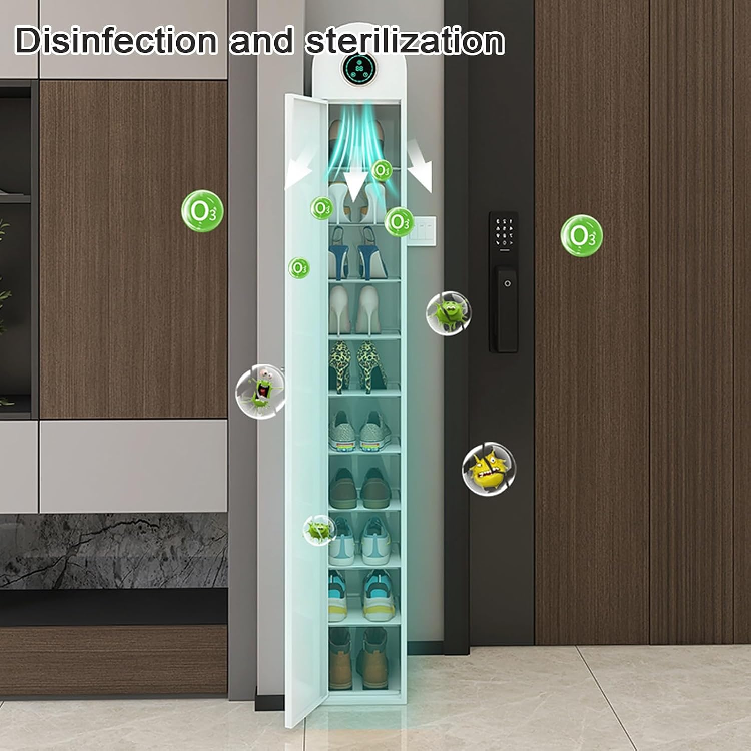 Shoe Storage Entryway Cabinet Metal Shoe Cabinet with Smart Touch Panel Removable Shelves Smart Shoe Cabinet with Dustproofs Magnetic Door Stopper for Entryway, Foyer, Hallway(Black)
