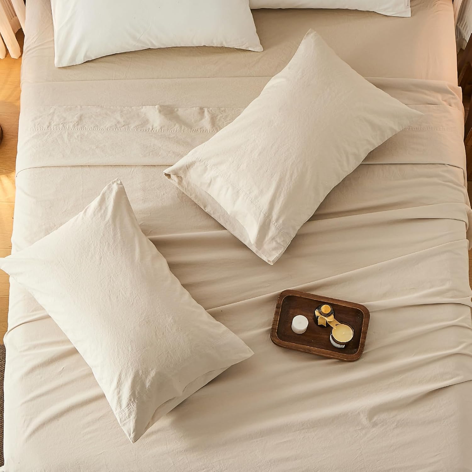 Bedlifes 100% French Linen Sheets Queen Size 18-24'Extra Deep Pocket 4-Piece Set Breathable & Moisture-Wicking,Soft & Durable Sheets for Thick Mattresses(Linen)