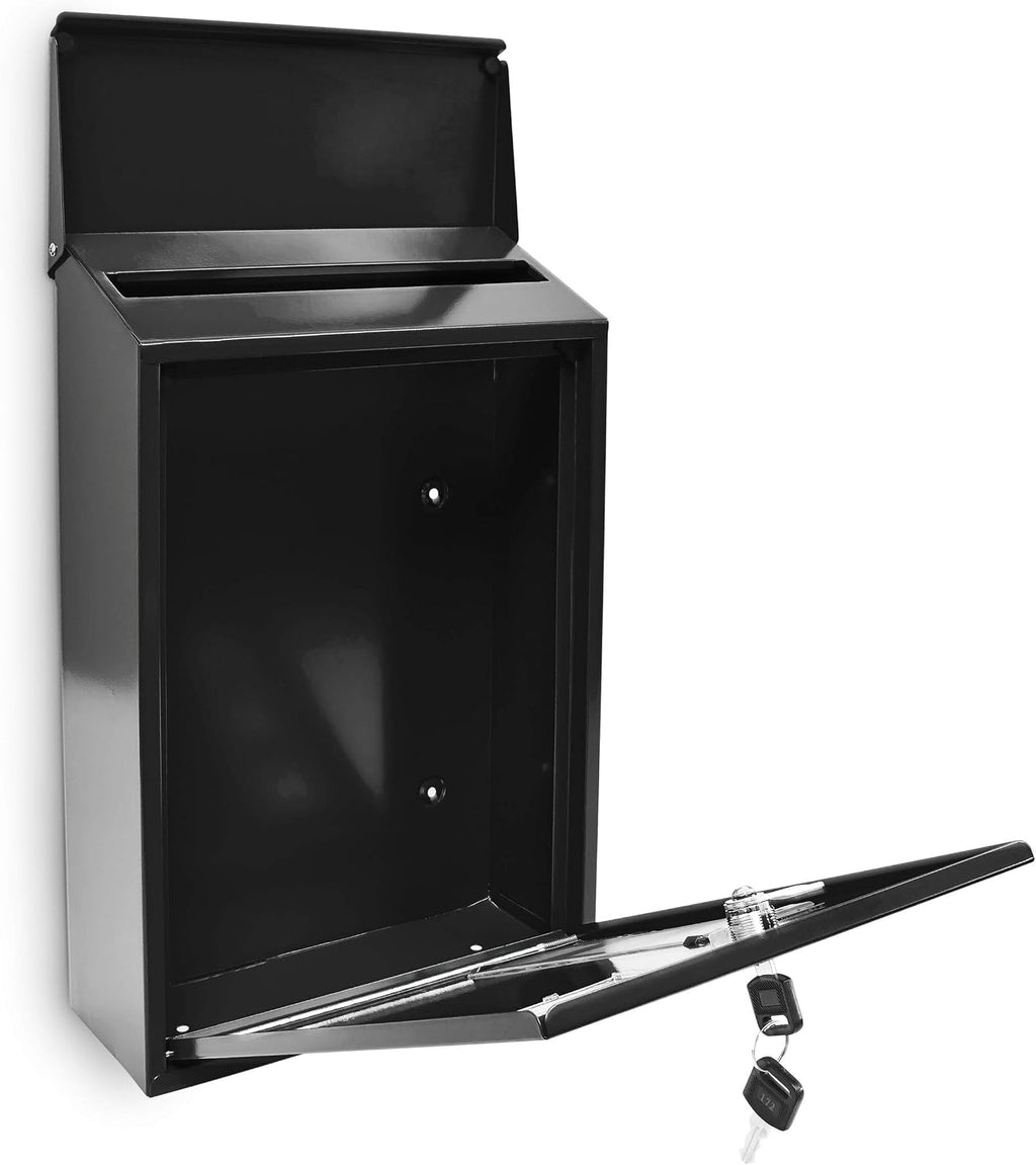 Relaxdays Design Mailbox/Letterbox Metal 4 Colours 3 Viewing Windows 25x40 cm Post Mail Secure, Black