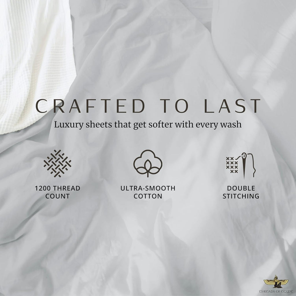 100% Egyptian Cotton Sheets Queen Size | 1200 Thread Count | CEA Gold Seal Certified | Heavyweight & Ultra Smooth Finish | Cooling for Hot Sleepers | 18' Deep Pocket [Grey]