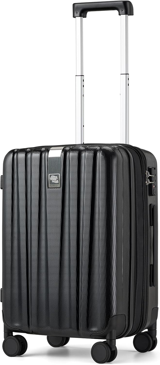 Hanke 20 Inch Expandable Carry on Luggage 22x14x9 Airline Approved Lightweight PC Hard Shell Suitcases with Wheels Travel Luggage Rolling Suitcase Travel Luggage Bag for Weekender(Jet Black)