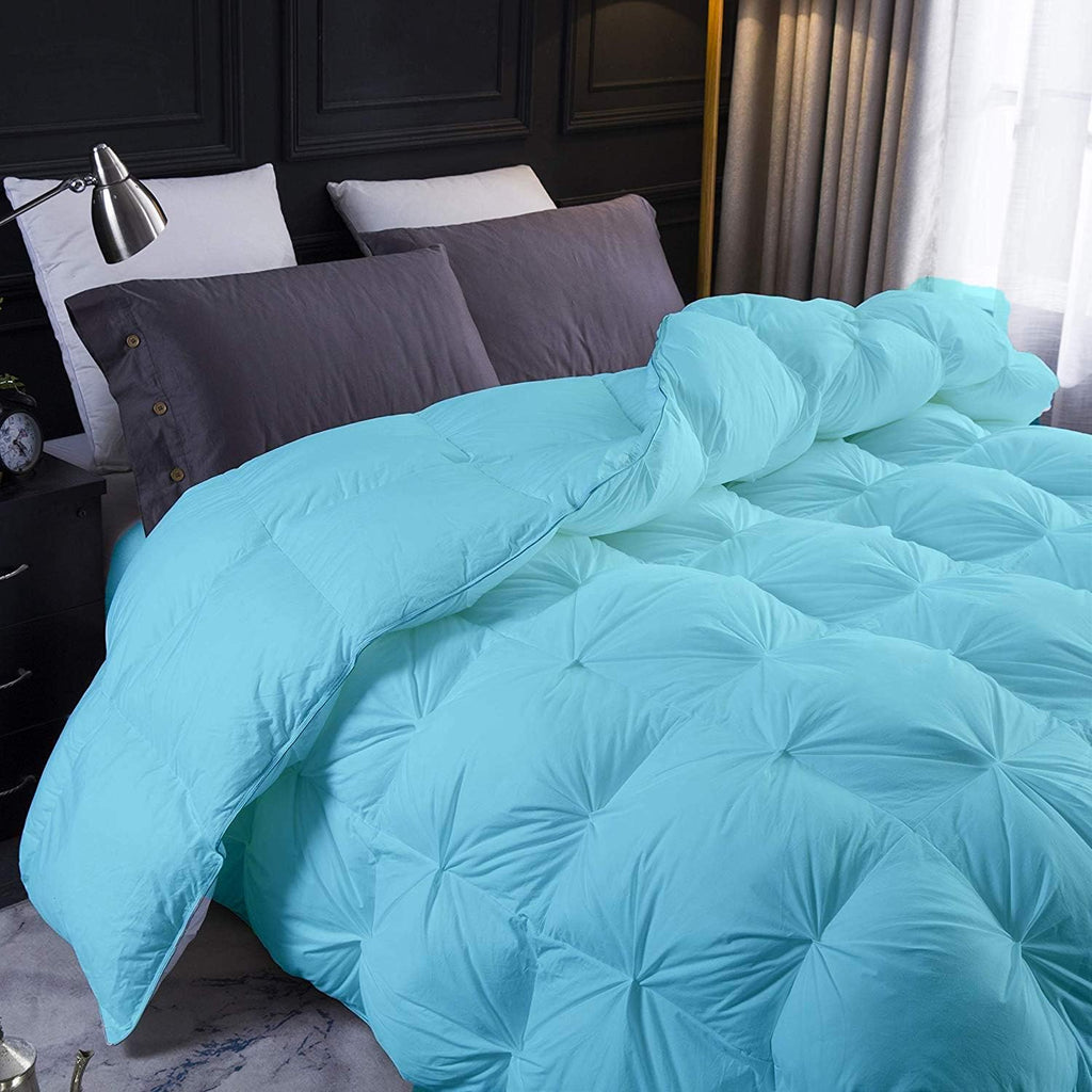 Aqua All Season Down Alternative Pintuck Comforter- Twin XL Size 68 x 90 Inches 1 pc Pinch Pleated Comforter 600 GSM & 4 - Corner Tabs 100% Egyptian Cotton- - Aqua Solid