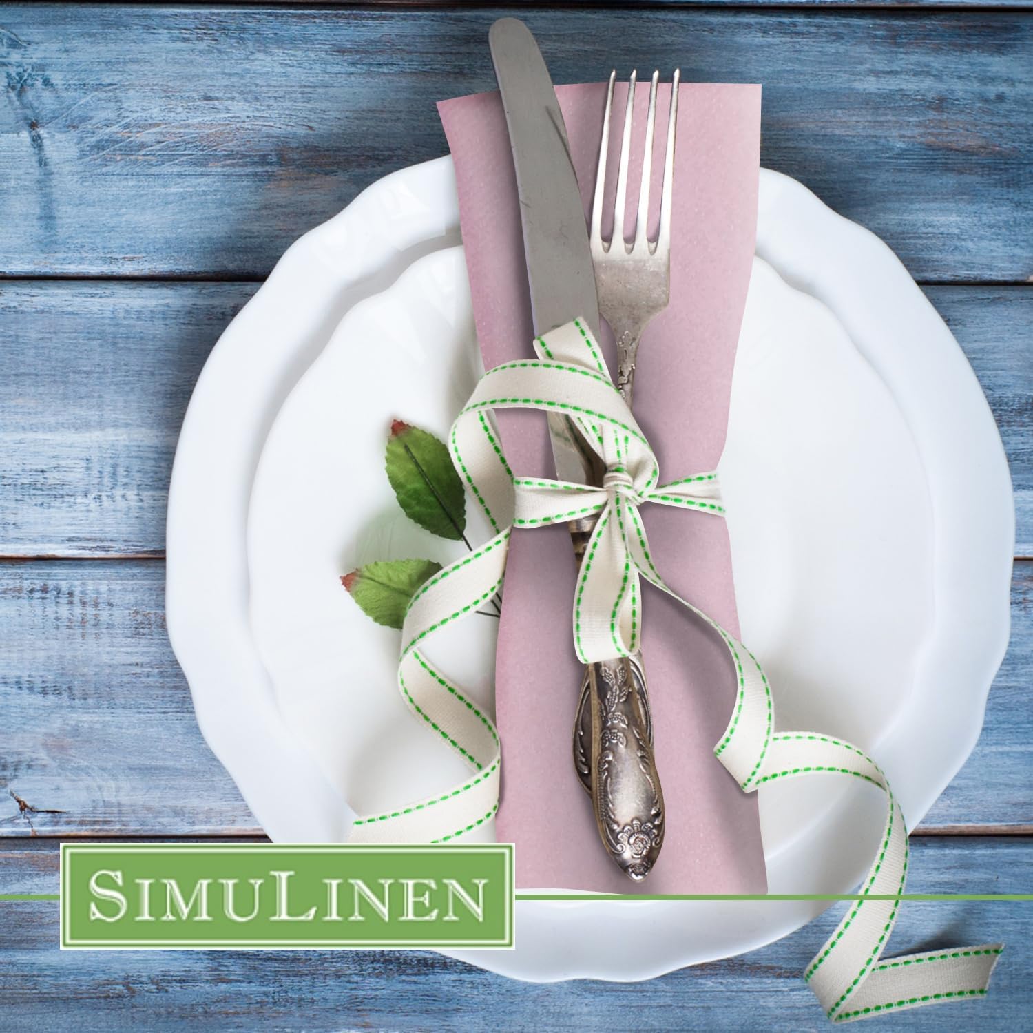 SimuLinen Antique Pink Dusty Rose Disposable Linen-Feel Paper Napkins – Cloth-Like Wedding Dinner Napkins, Luxury Paper, 16'x16', Box of 300